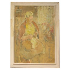 Peinture à l'huile d'une femme du début du 20e siècle, continentale