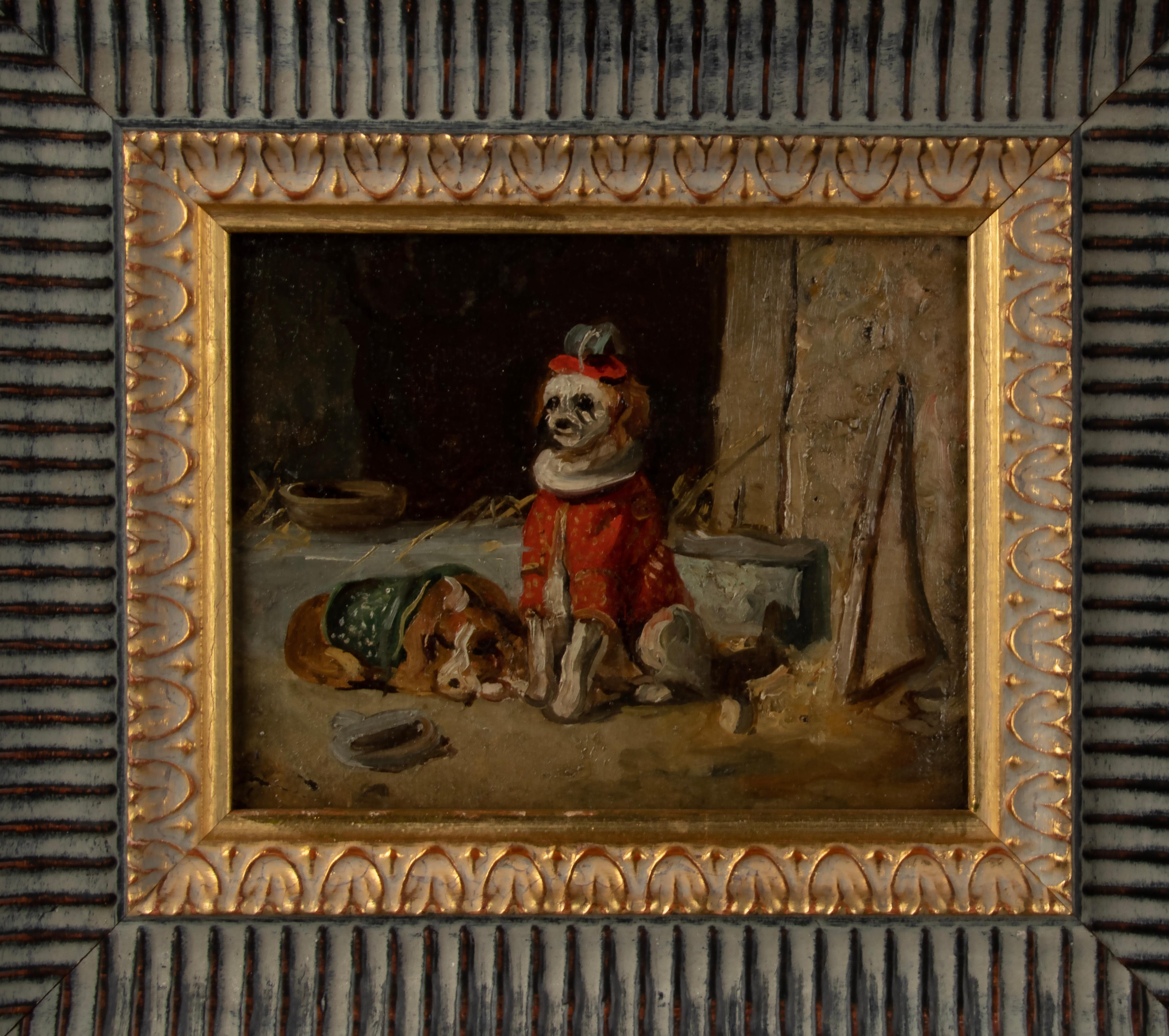 Peinture à l'huile du début du 20e siècle représentant des chiens de cirque en vente 4