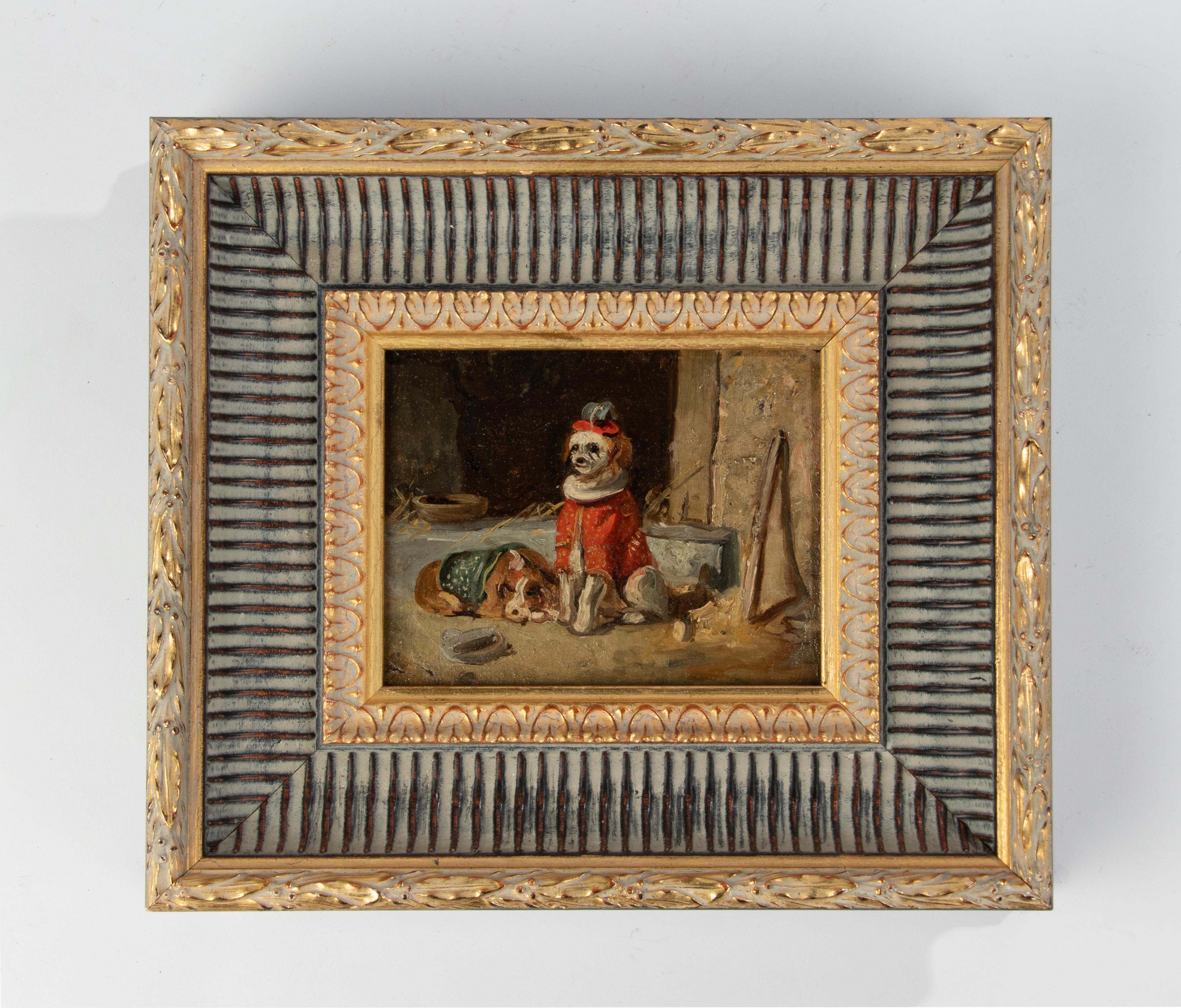 Peinture à l'huile du début du 20e siècle représentant des chiens de cirque en vente 8