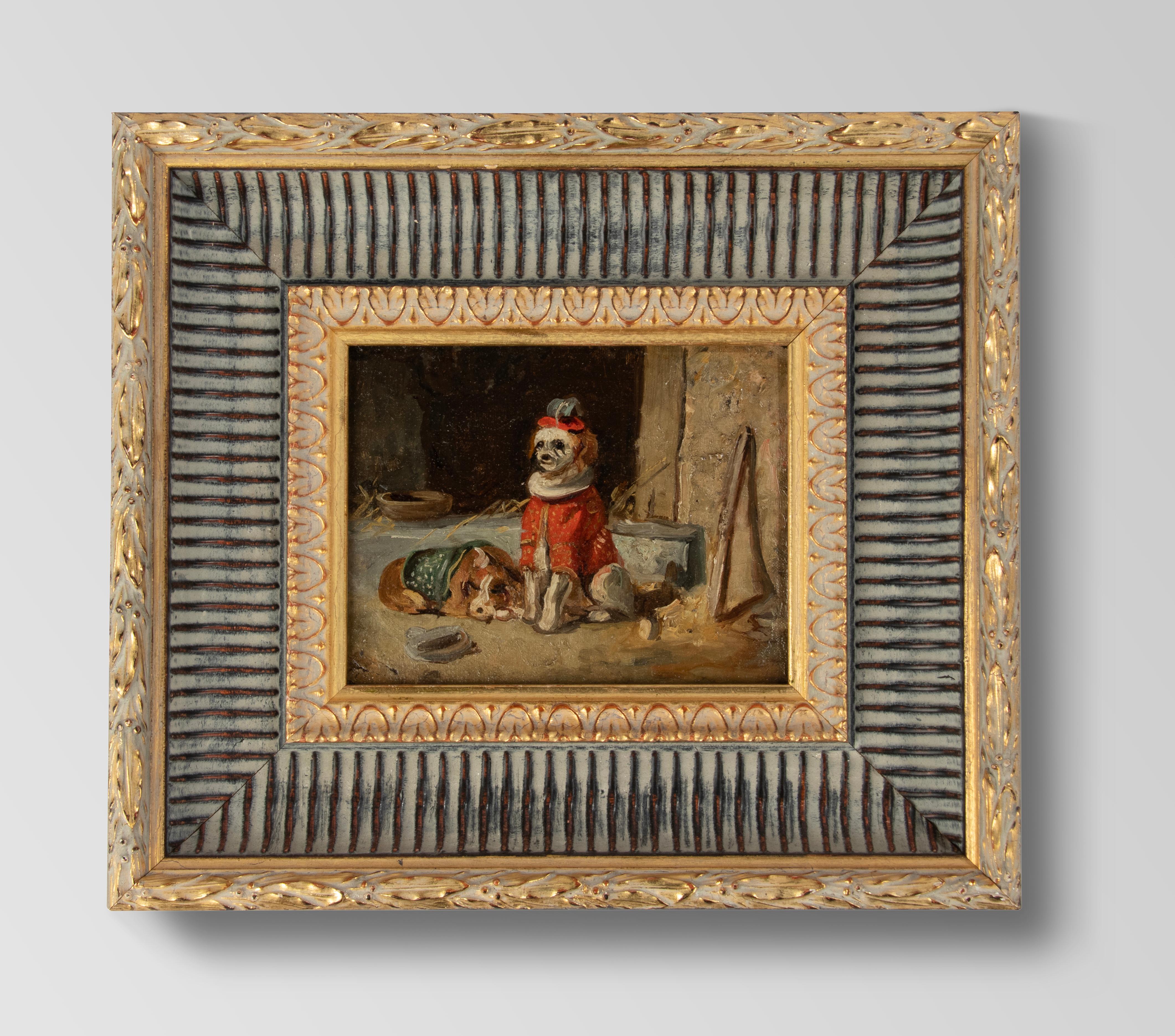 Autre Peinture à l'huile du début du 20e siècle représentant des chiens de cirque en vente