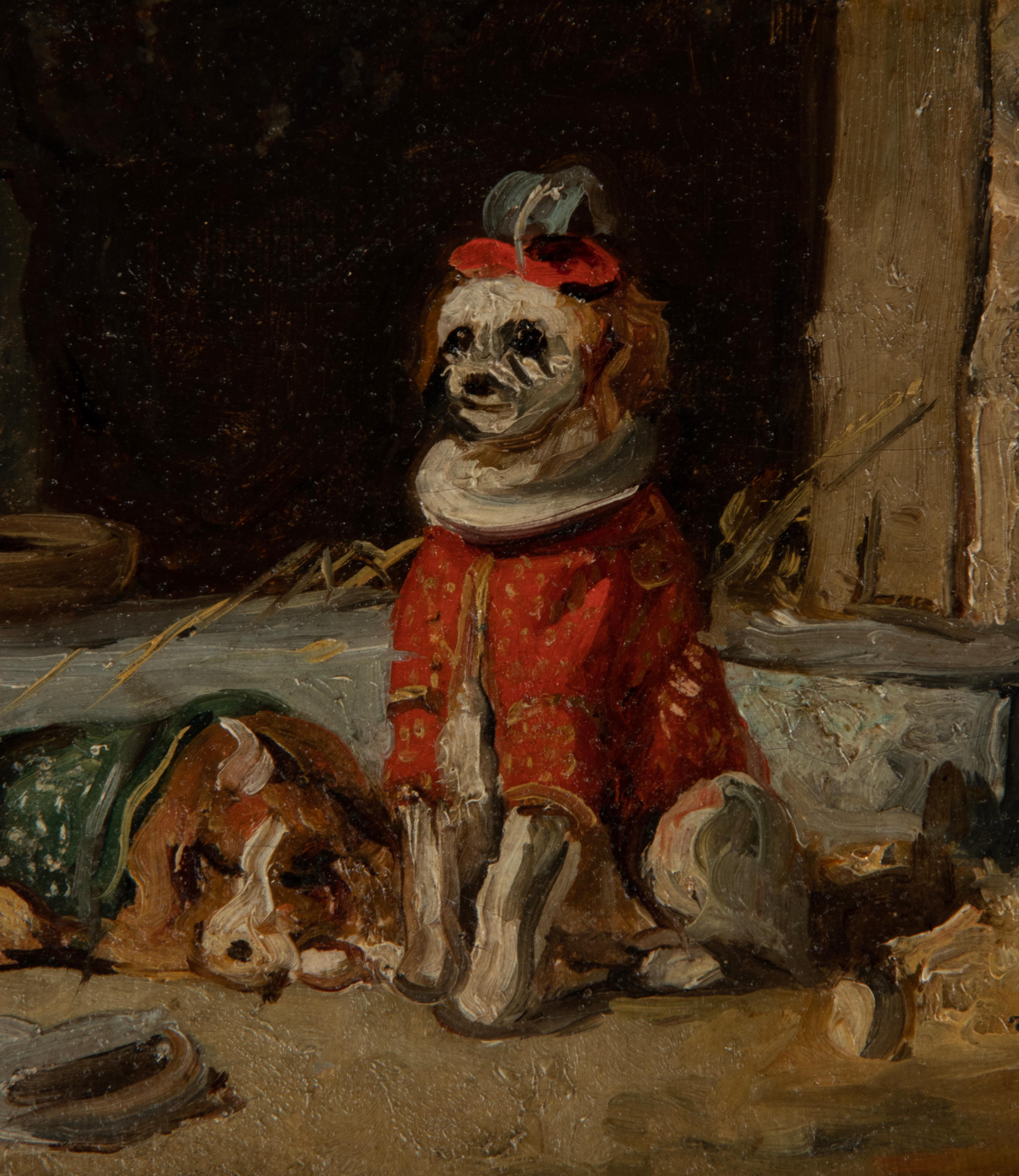 Belge Peinture à l'huile du début du 20e siècle représentant des chiens de cirque en vente