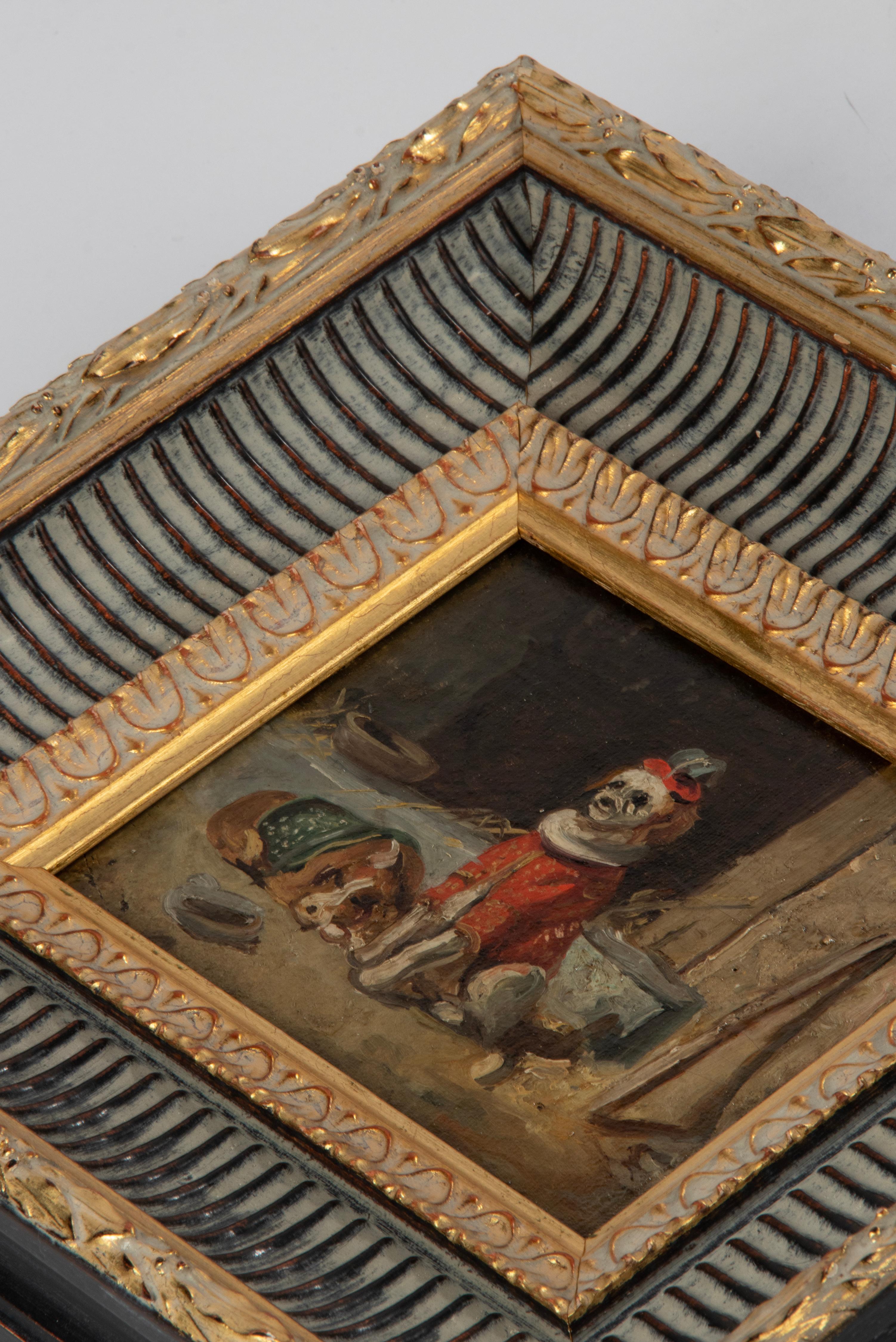 Peinture à l'huile du début du 20e siècle représentant des chiens de cirque Bon état - En vente à Casteren, Noord-Brabant