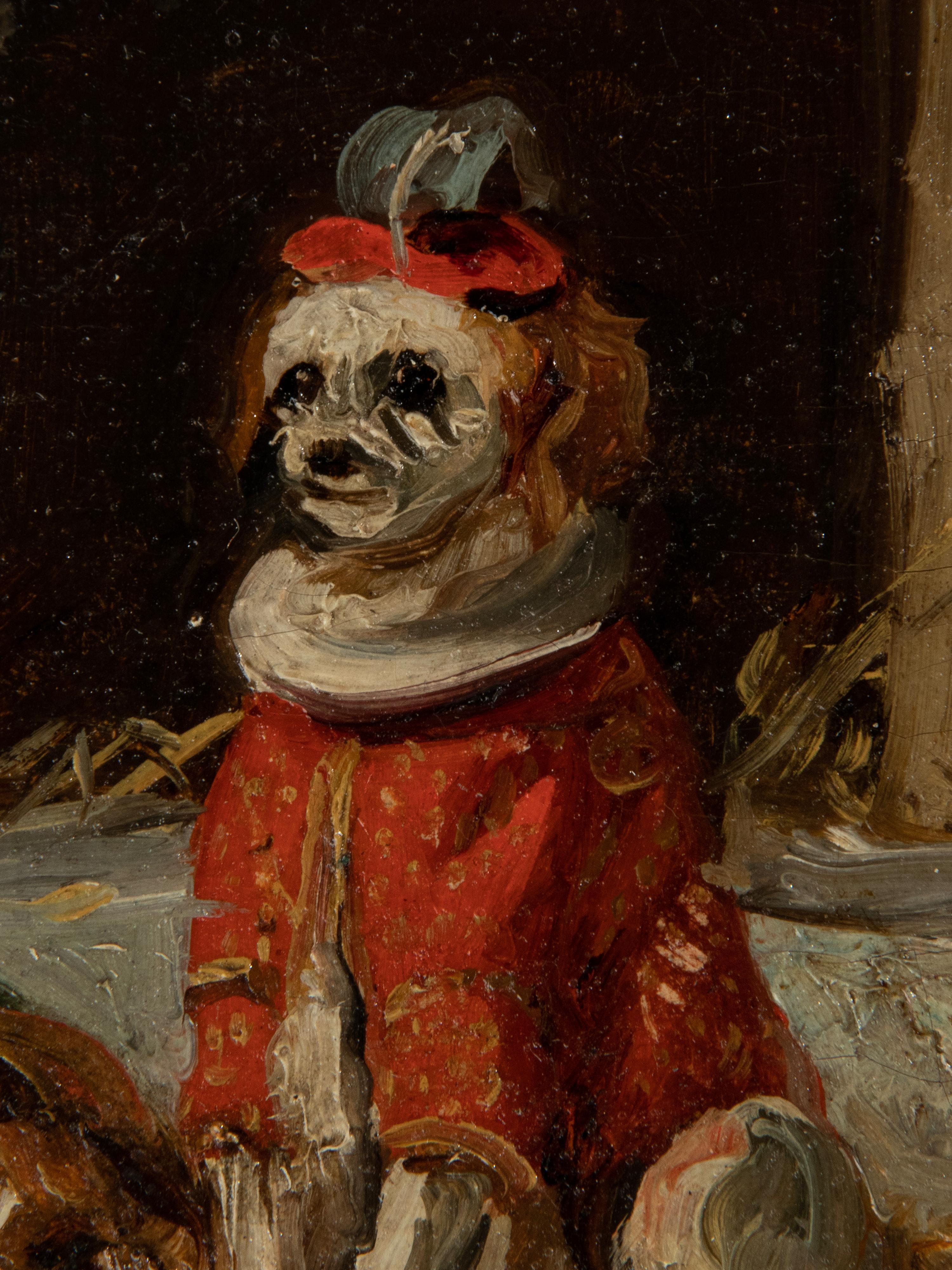 Début du 20ème siècle Peinture à l'huile du début du 20e siècle représentant des chiens de cirque en vente