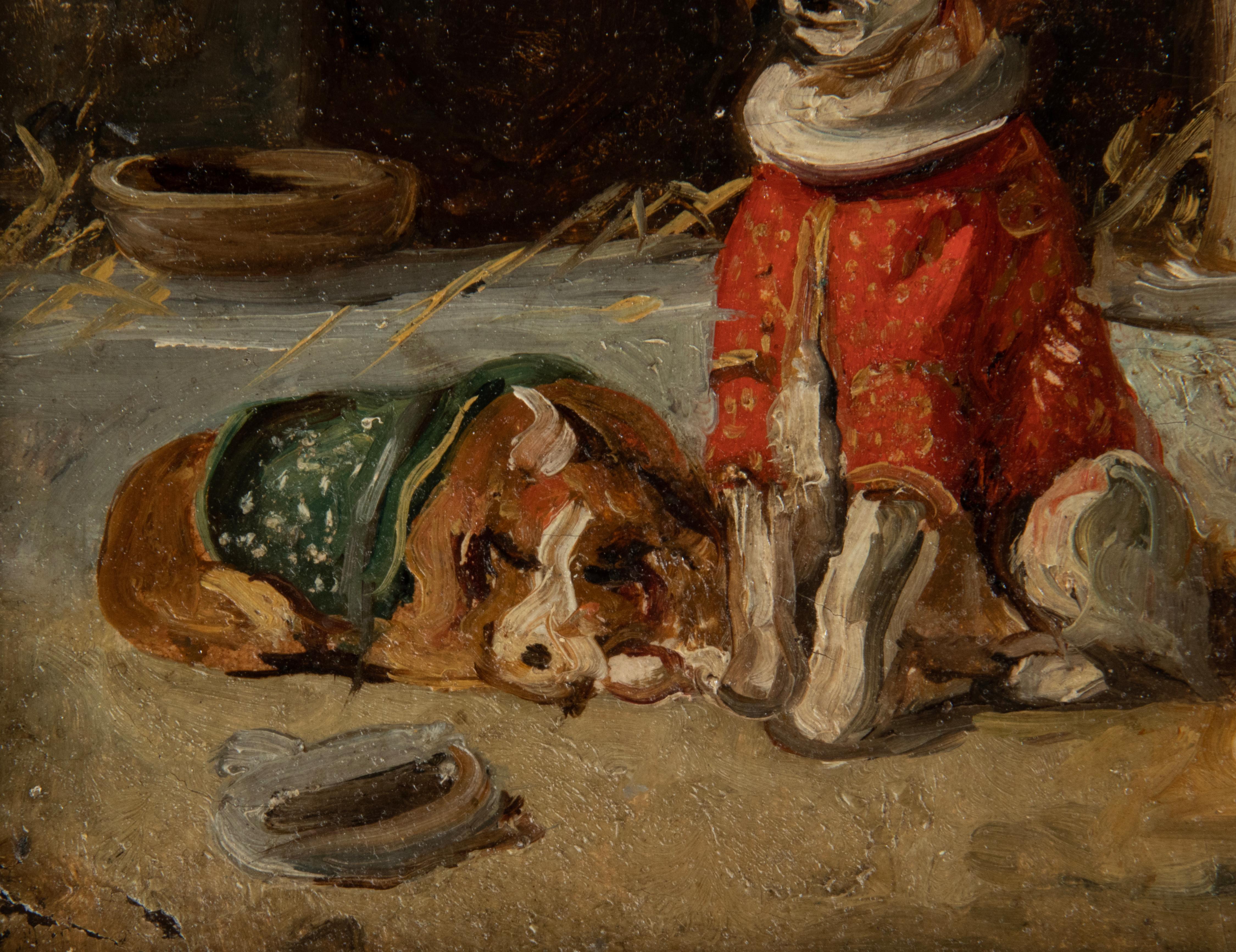 Peinture à l'huile du début du 20e siècle représentant des chiens de cirque en vente 1