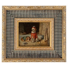 Peinture à l'huile du début du 20e siècle représentant des chiens de cirque