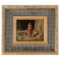 Pittura a olio dei primi del Novecento con cani da circo