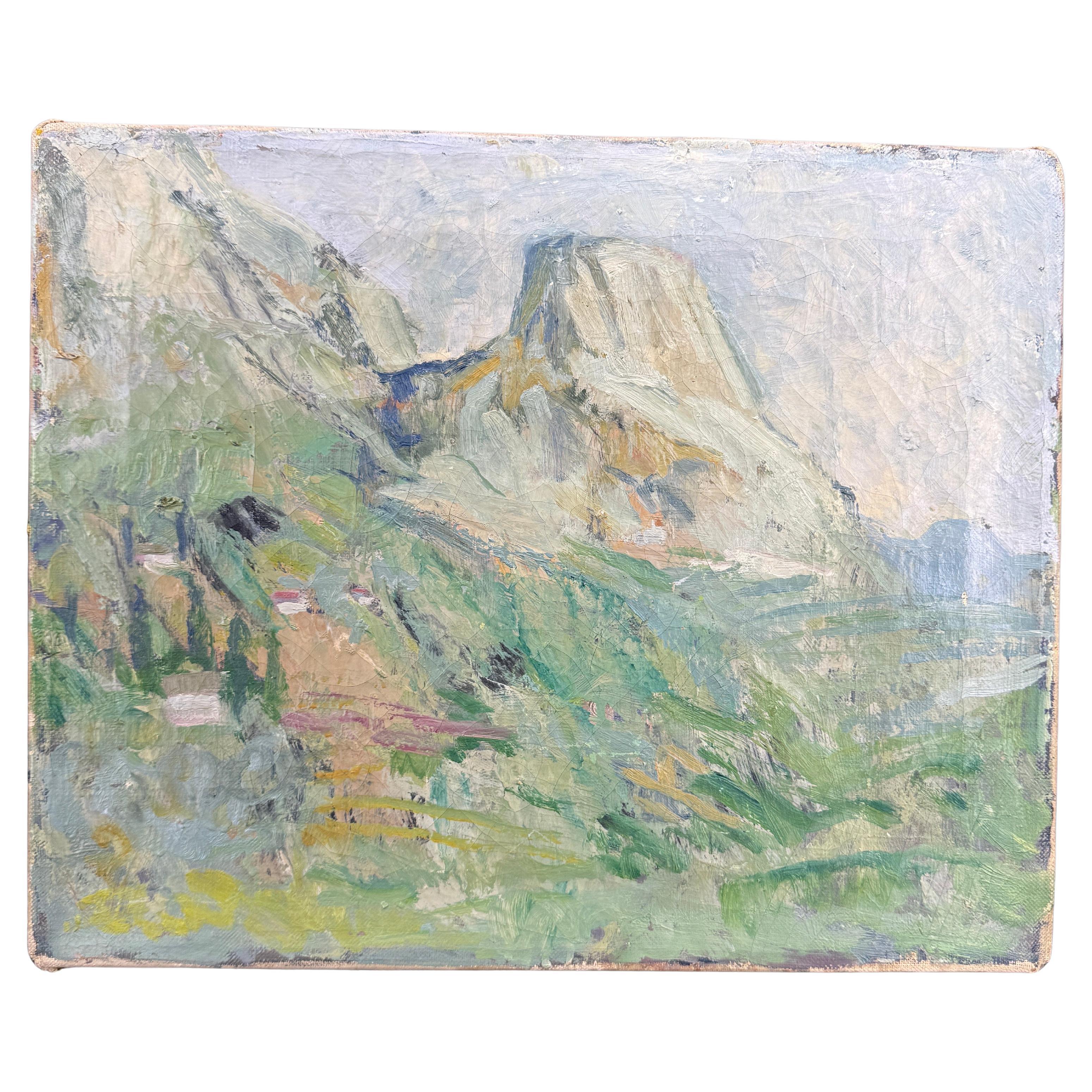 Peinture à l
huile du début du 20e siècle représentant un paysage côtier du Groenland