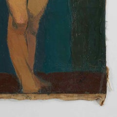 Early 20th Century Oil Painting of Nude Female on Blue Background