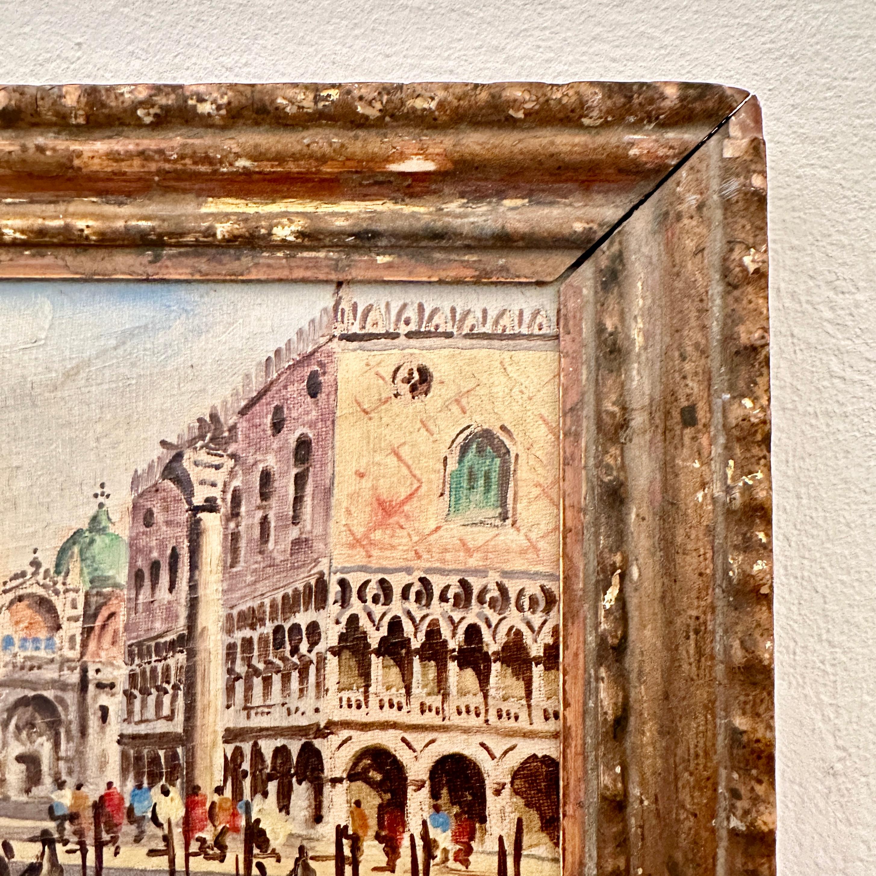 Early 20th Century Oil Painting of Venice in a 18th Century gilded Frame, 1904 For Sale 3