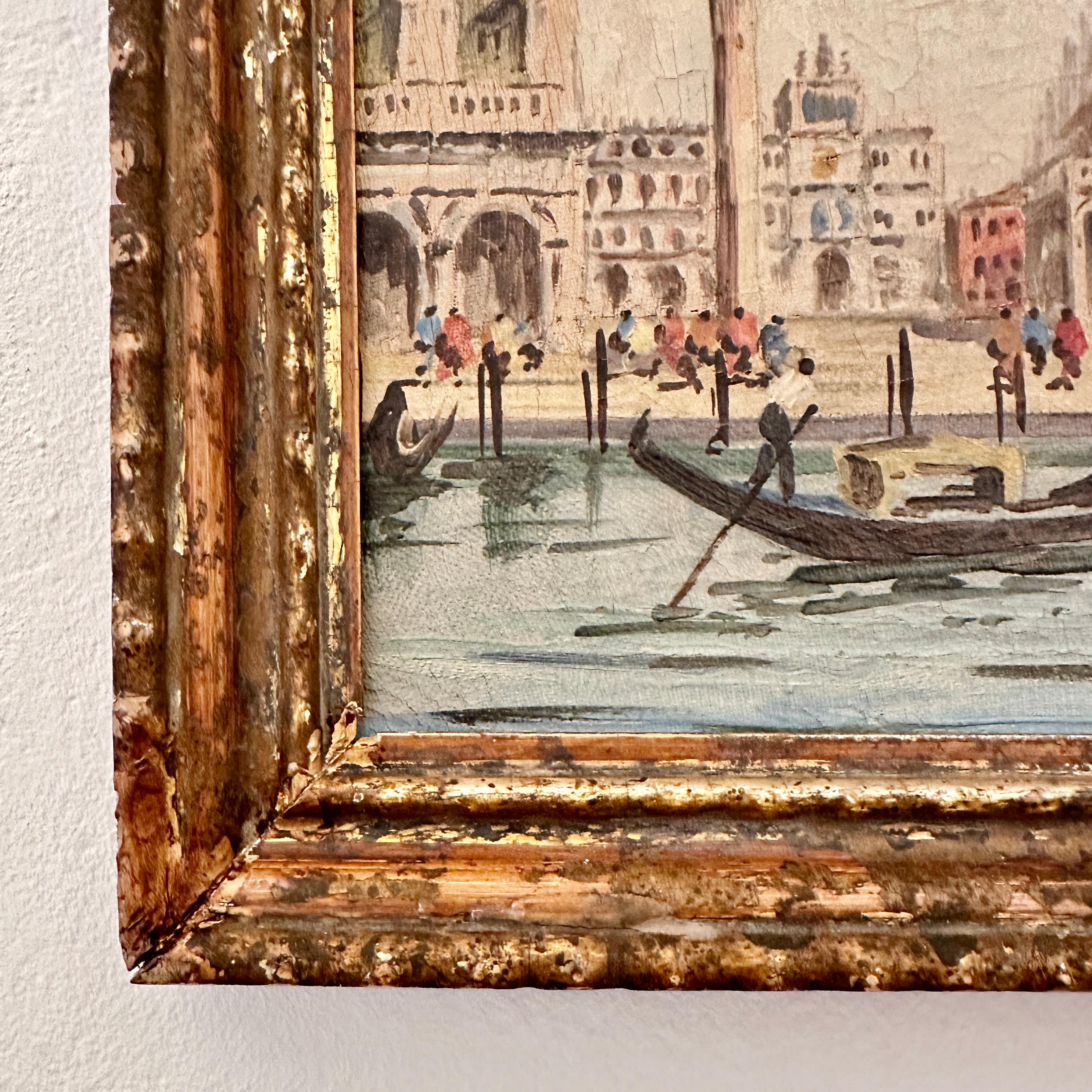 Ölgemälde von Venedig aus dem frühen 20. Jahrhundert in einem vergoldeten Rahmen aus dem 18. Jahrhundert, 1904 im Angebot 3