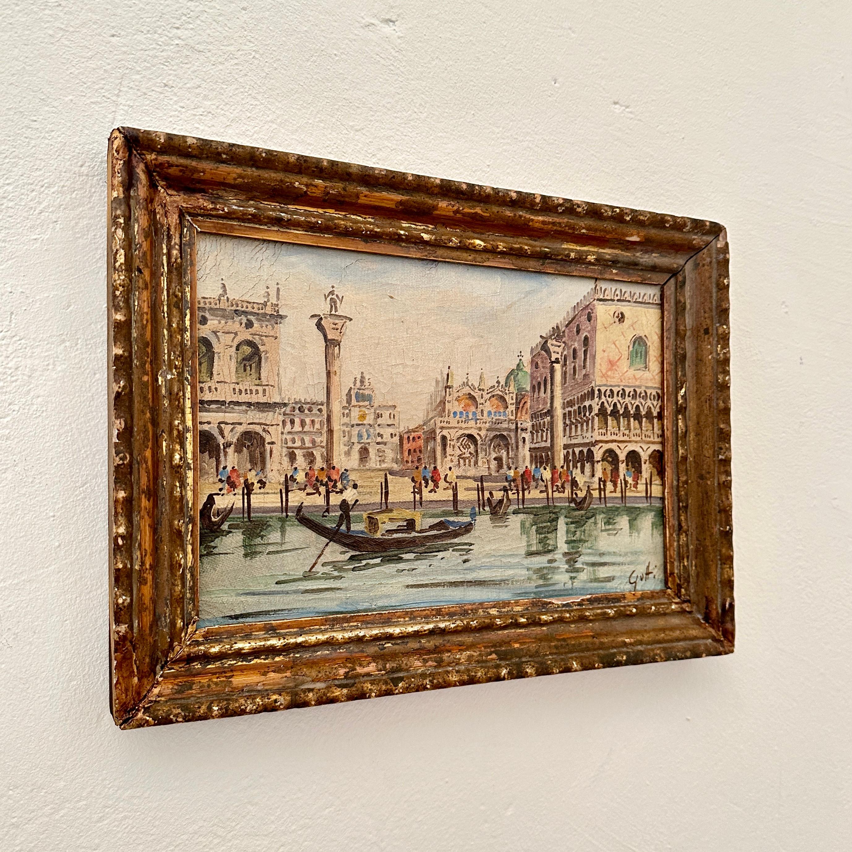 Early 20th Century Oil Painting of Venice in a 18th Century gilded Frame, 1904 For Sale 5