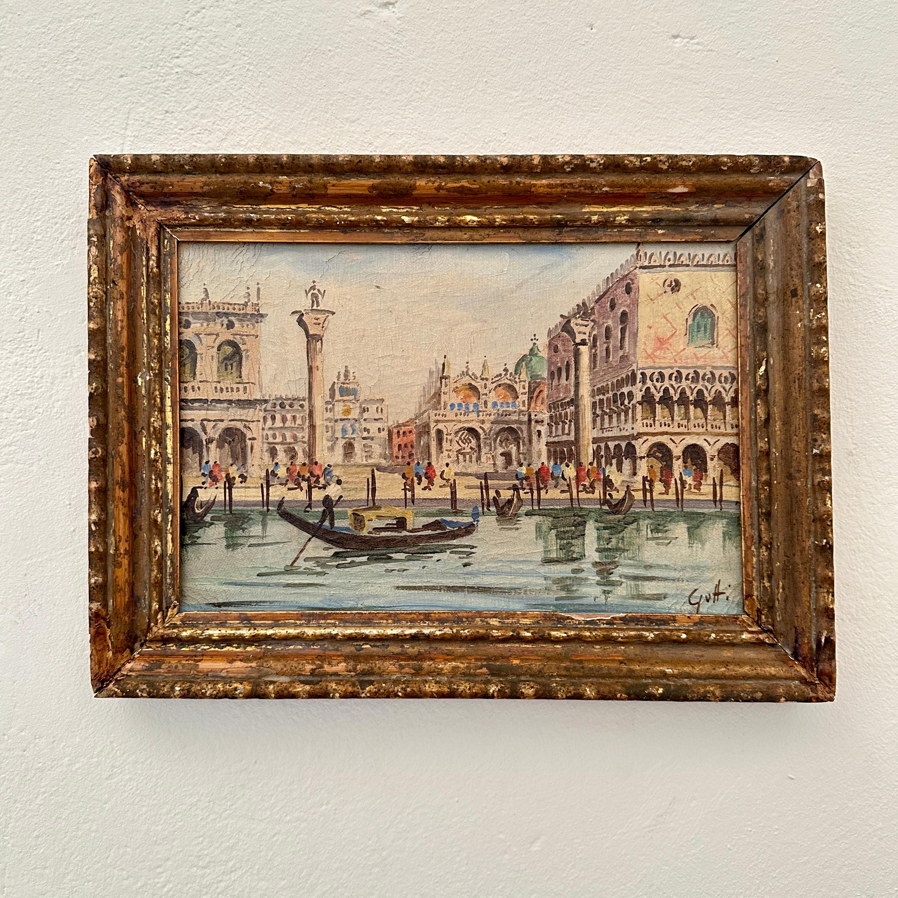 Peinture à l'huile du début du 20e siècle représentant Venise dans un cadre doré du 18e siècle, 1904 en vente 6
