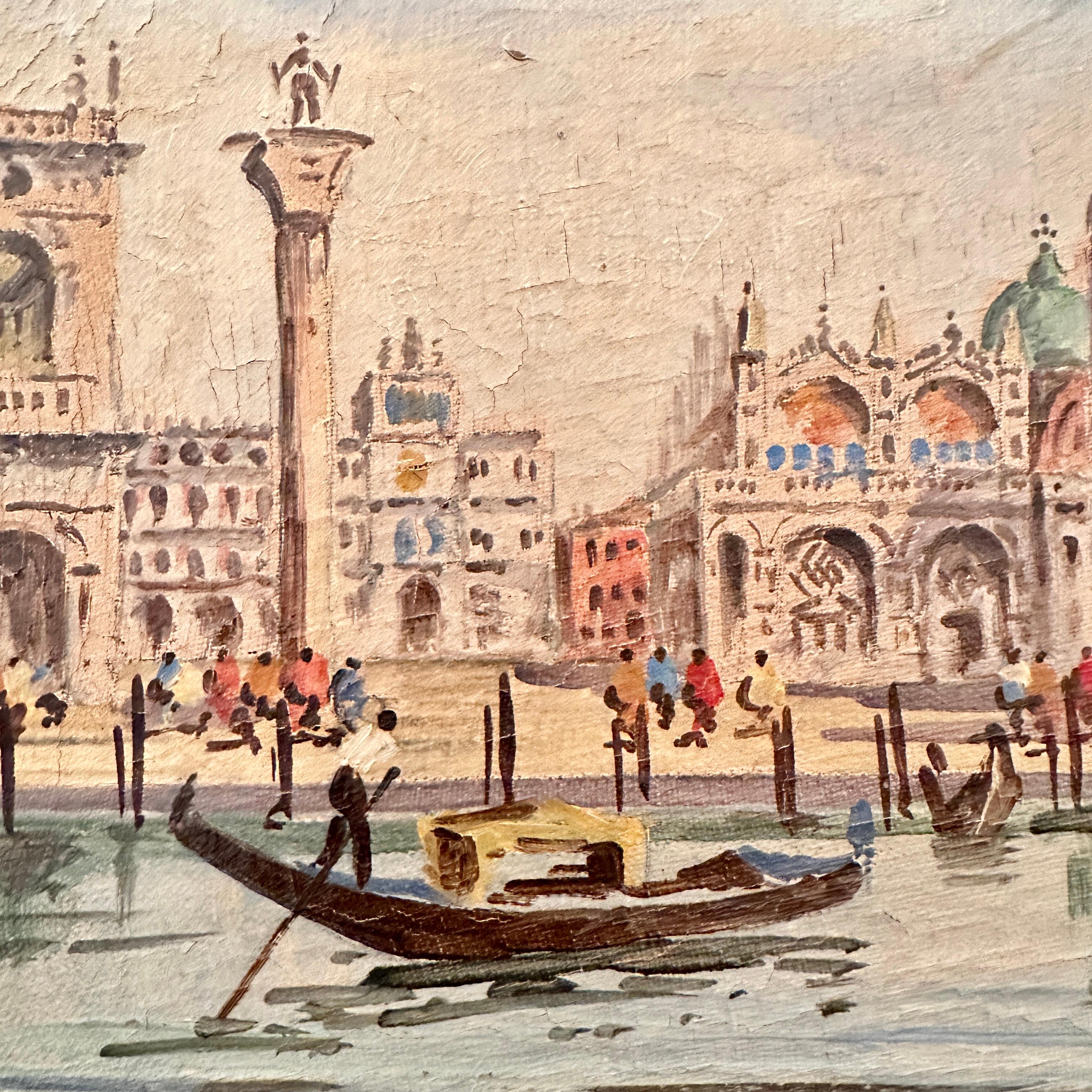 Victorian Early 20th Century Oil Painting of Venice in a 18th Century gilded Frame, 1904 For Sale