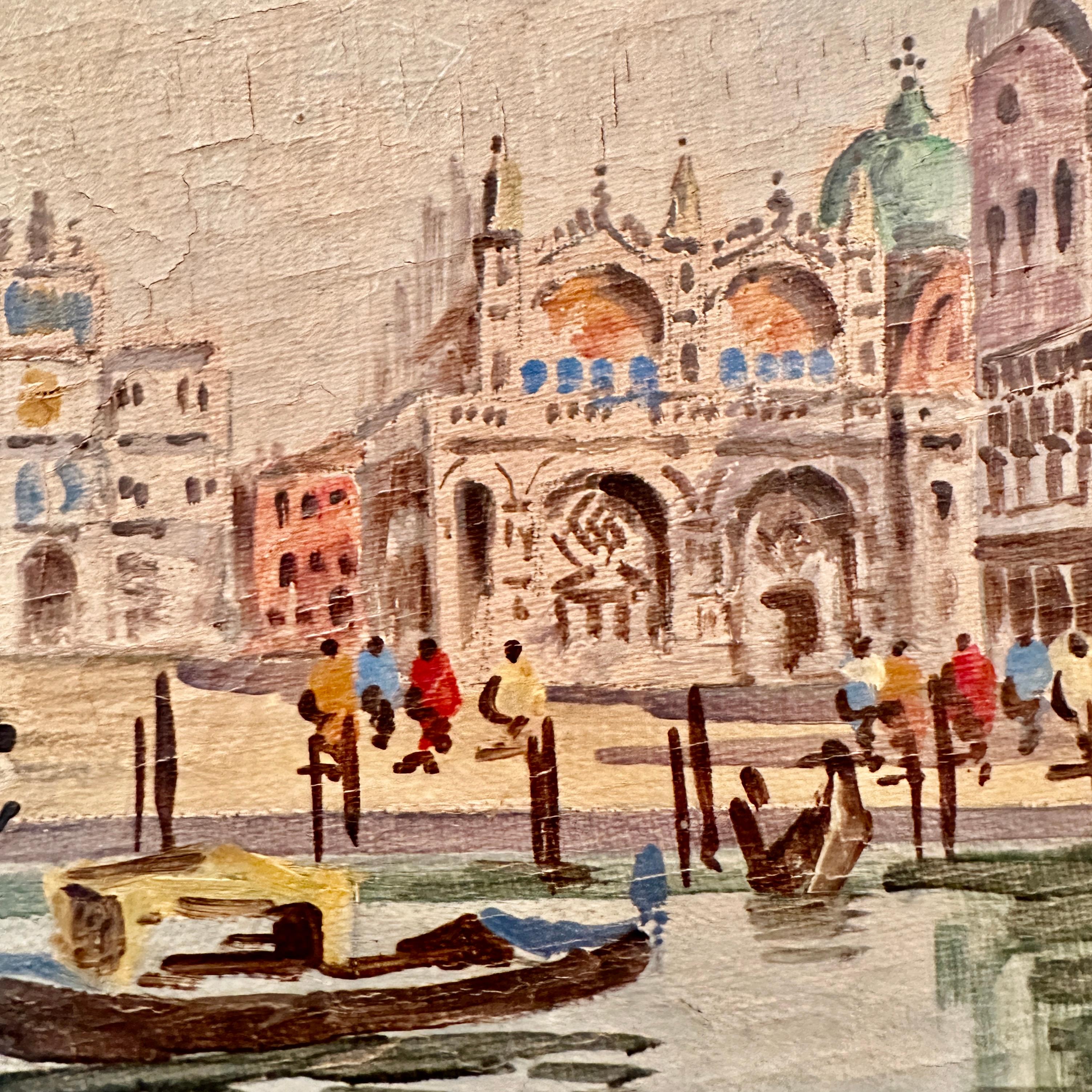 italien Peinture à l'huile du début du 20e siècle représentant Venise dans un cadre doré du 18e siècle, 1904 en vente