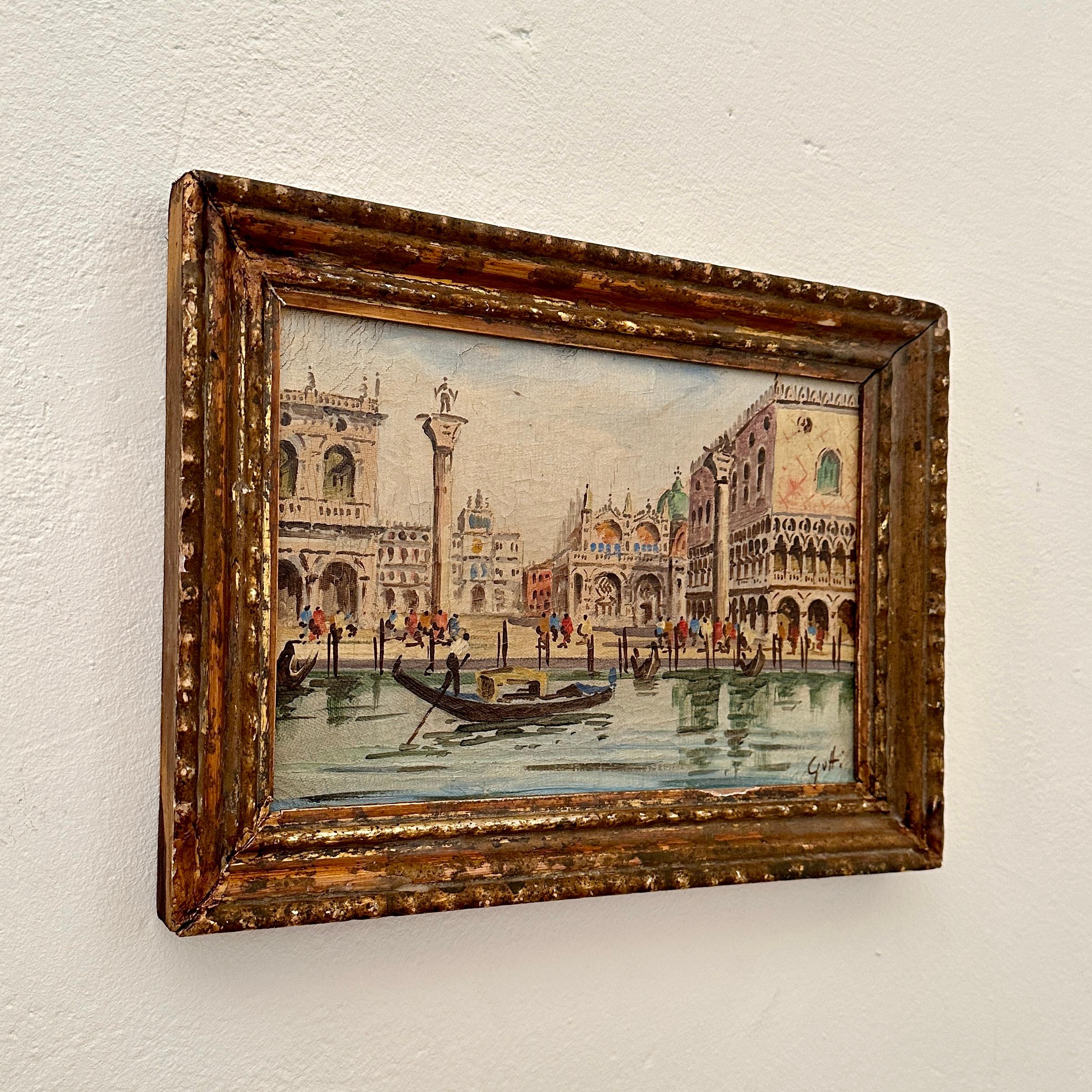 Gilt Early 20th Century Oil Painting of Venice in a 18th Century gilded Frame, 1904 For Sale