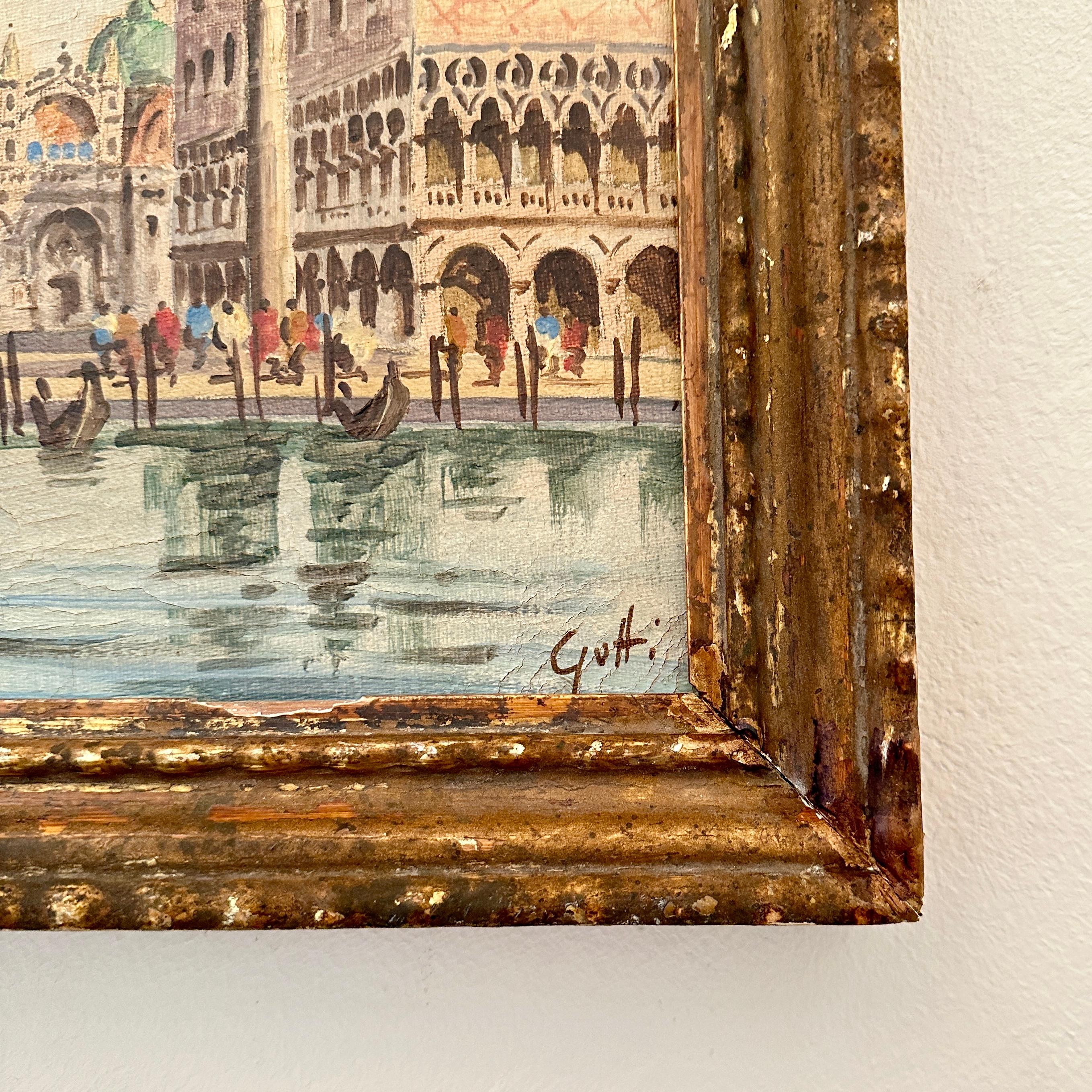 Early 20th Century Oil Painting of Venice in a 18th Century gilded Frame, 1904 In Good Condition For Sale In Berlin, DE