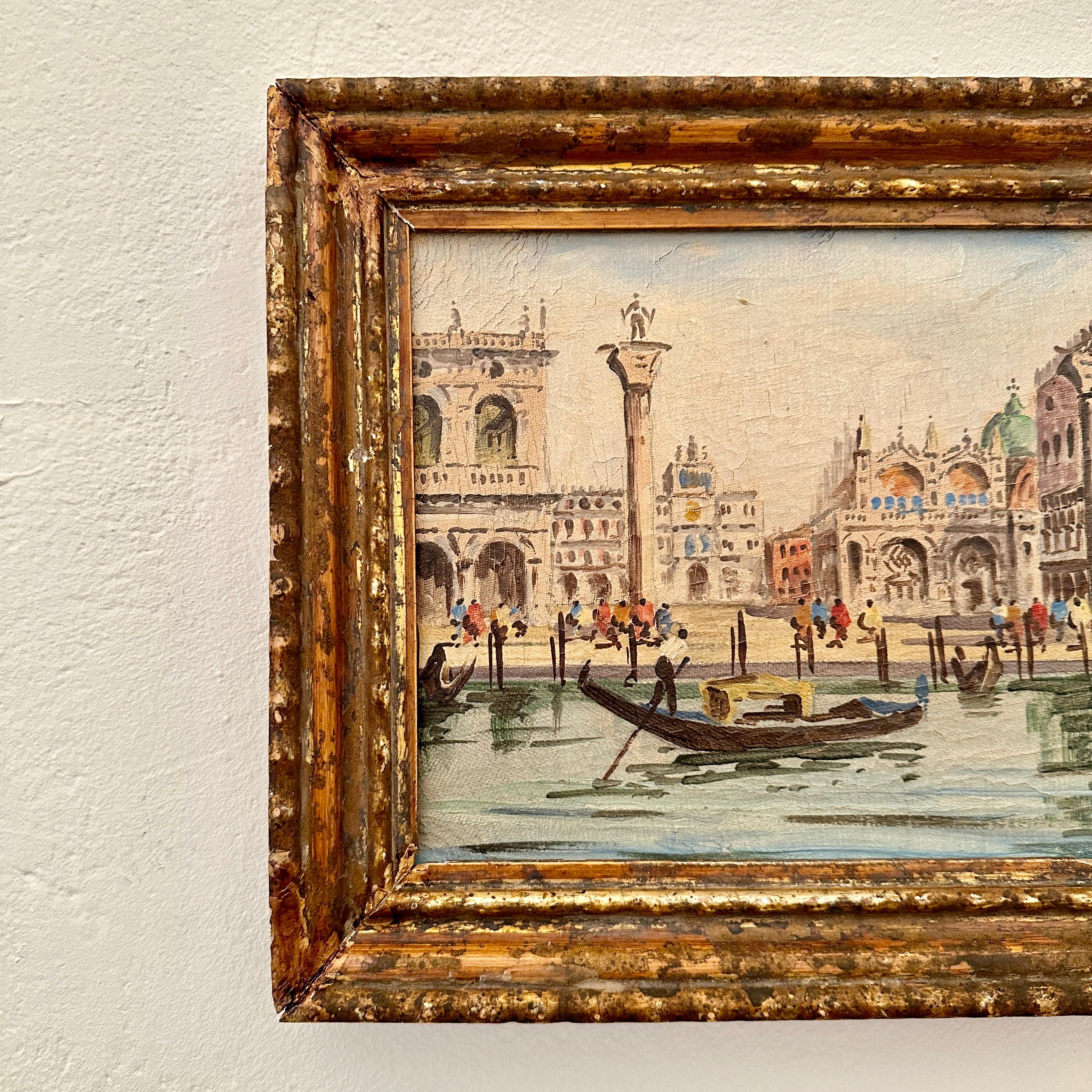 Toile Peinture à l'huile du début du 20e siècle représentant Venise dans un cadre doré du 18e siècle, 1904 en vente