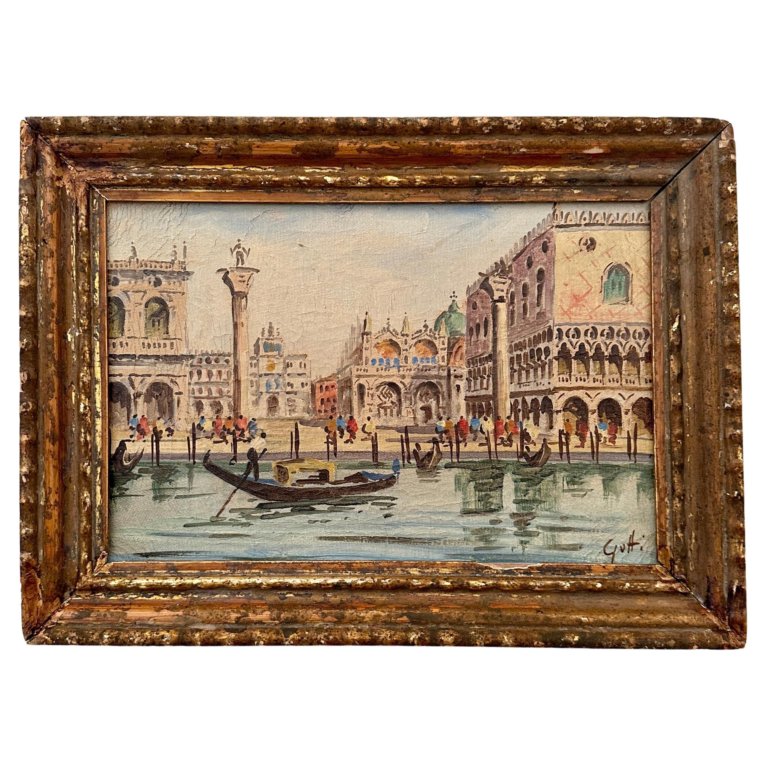 Ölgemälde von Venedig aus dem frühen 20. Jahrhundert in einem vergoldeten Rahmen aus dem 18. Jahrhundert, 1904