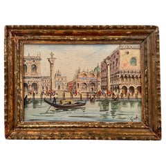 Antique Early 20th Century Oil Painting of Venice in a 18th Century gilded Frame, 1904