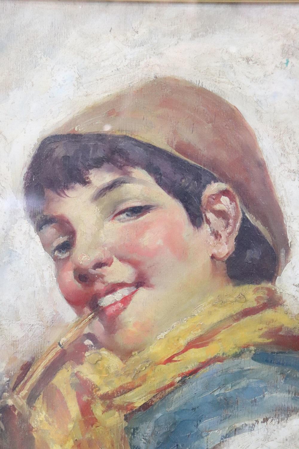 Oiled Early 20th Century Oil Painting on Board by Luca Postiglione, Italian Artist For Sale