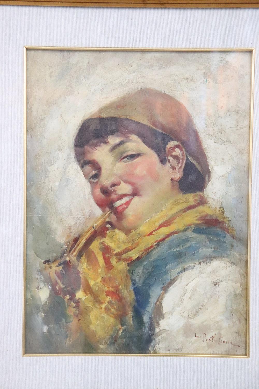 Early 20th Century Oil Painting on Board by Luca Postiglione, Italian Artist For Sale 1