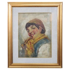 Early 20th Century Oil Painting on Board by Luca Postiglione, Italian Artist