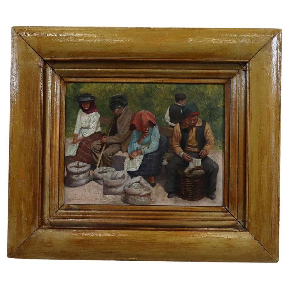 Oil Painting on Board Peasant Scene, Signed