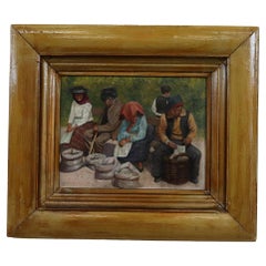 Oil Painting on Board Peasant Scene, Signed