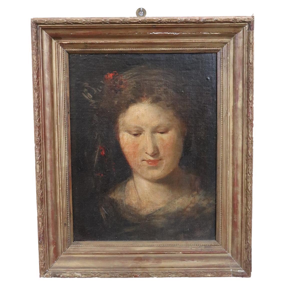 Peinture à l'huile sur panneau du début du XXe siècle - Portrait d'une fille