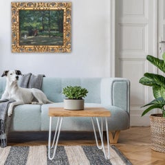 Early 20th Century Oil Painting on Board, Signed, People in the Park