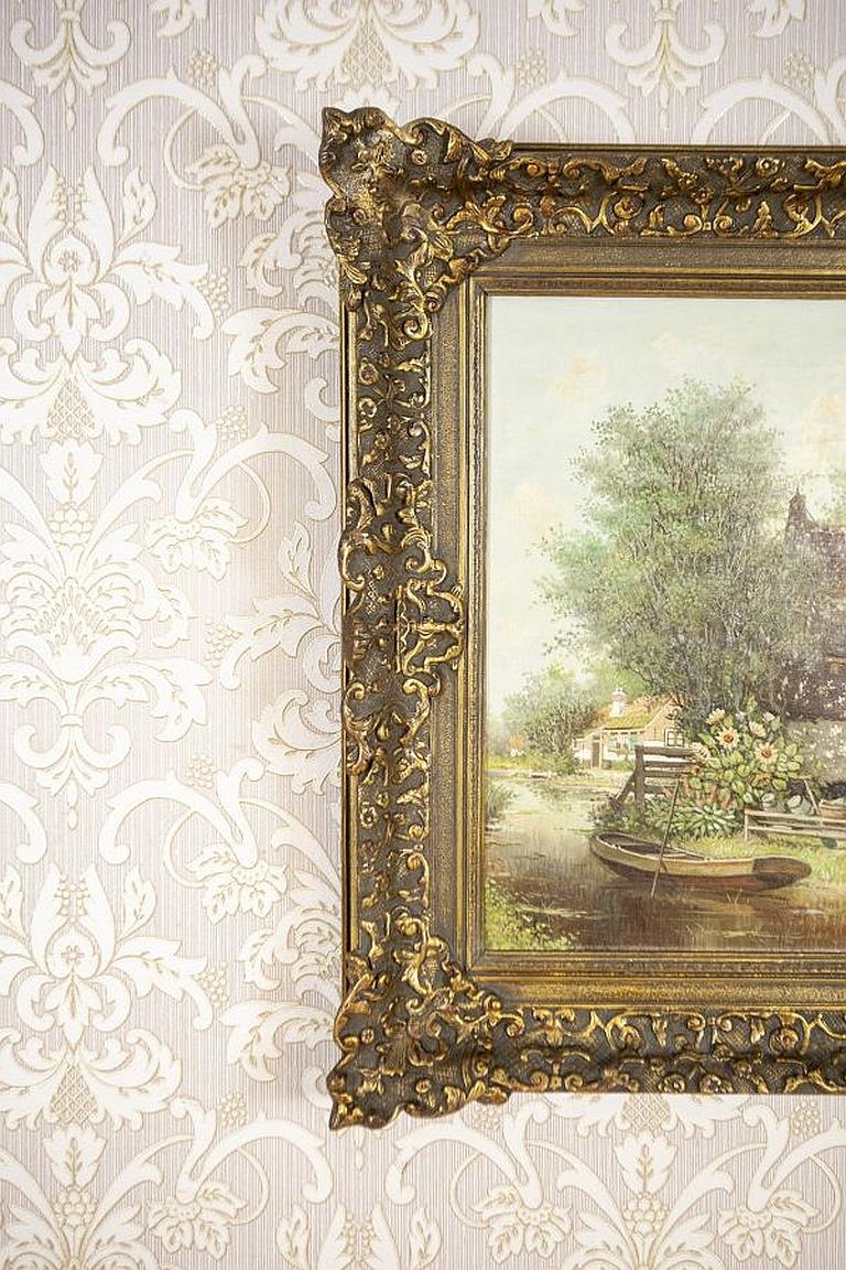Early-20th Century Oil Painting on Canvas by H. Veeninga In Good Condition For Sale In Opole, PL