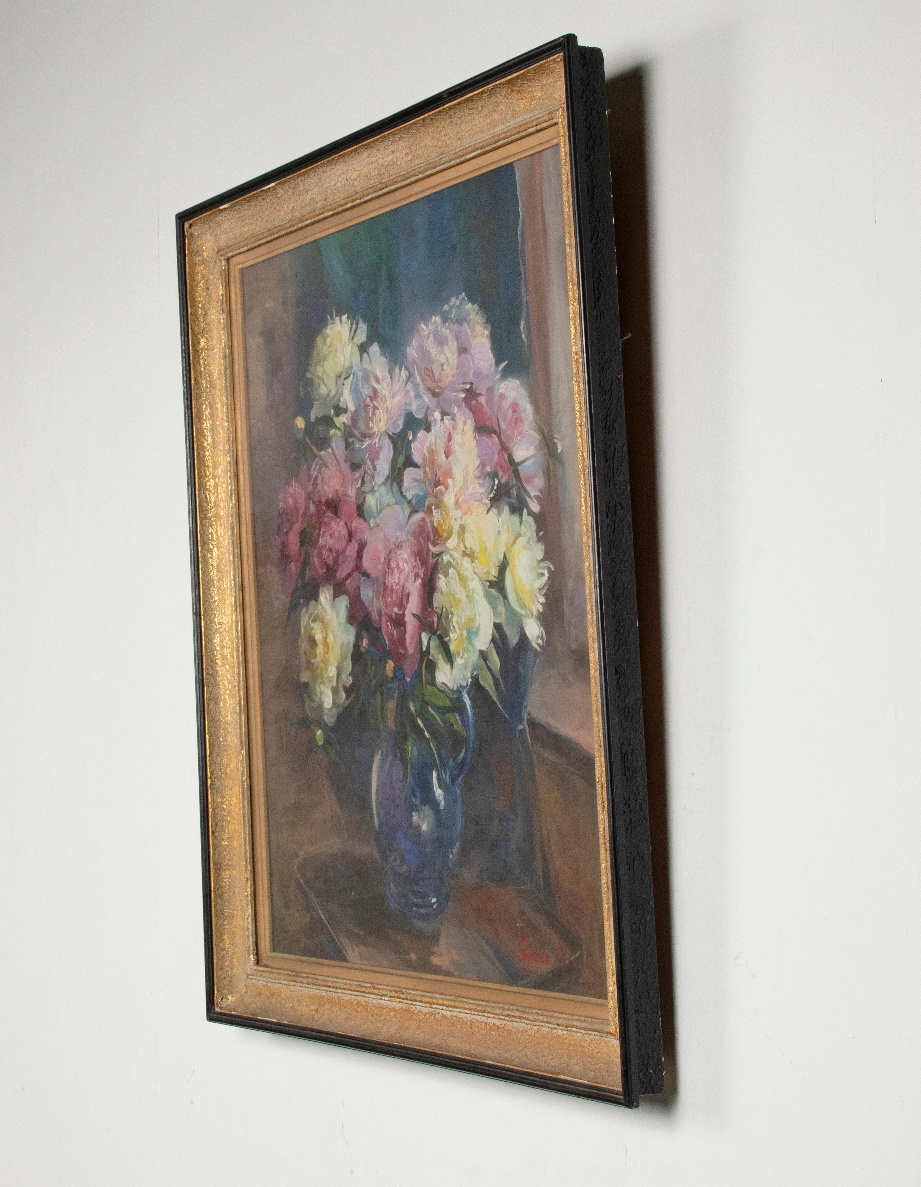 Peinture à l'huile sur toile du début du 20e siècle, Nature morte de fleur, signée Bon état - En vente à Casteren, Noord-Brabant
