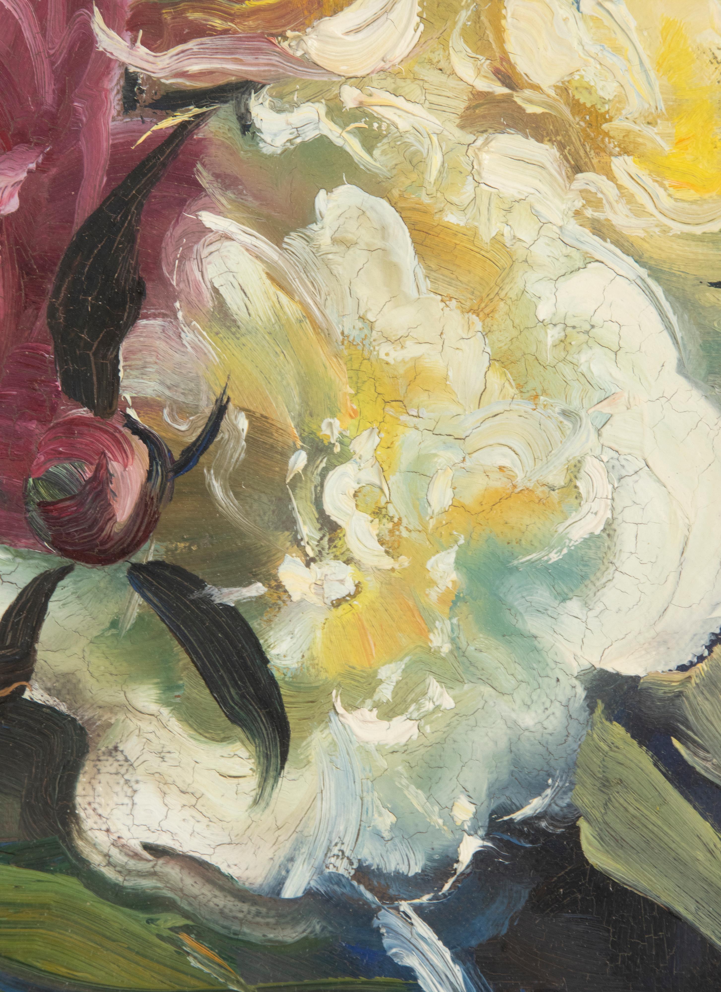 Début du 20ème siècle Peinture à l'huile sur toile du début du 20e siècle, Nature morte de fleur, signée en vente