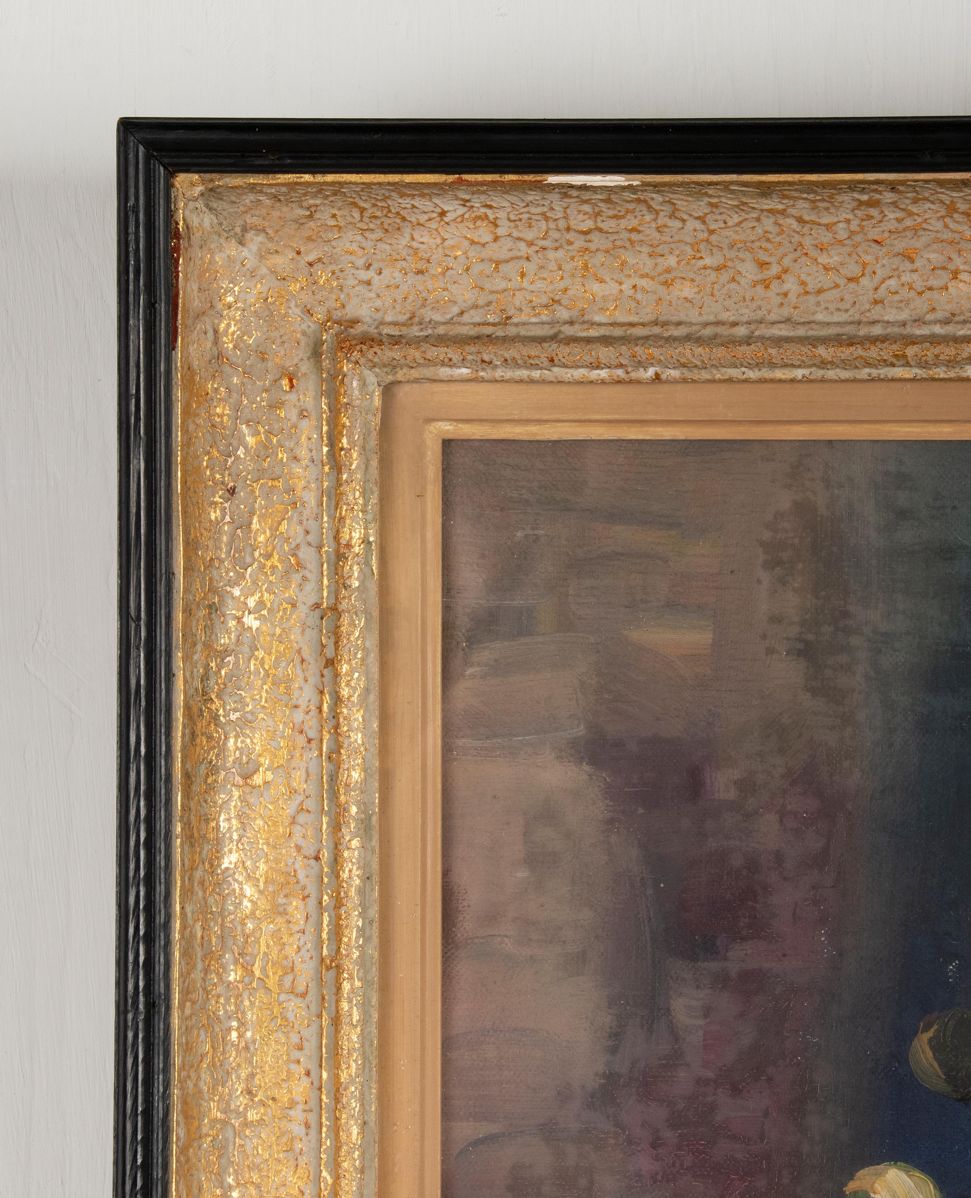 Pittura a olio su tela dei primi del Novecento, stile di vita floreale, firmata in vendita 2