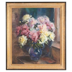 Early 20th Century Oil Painting on Canvas Flower Stil Life Signed
