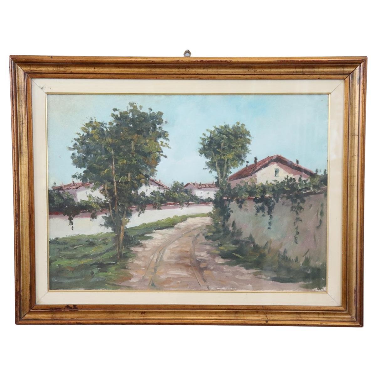 Early 20th Century Oil Painting on Canvas Italian Country Landscape