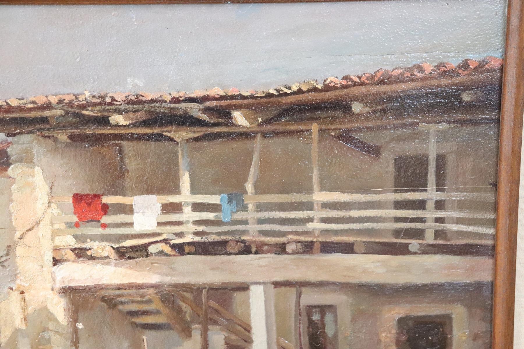 Early 20th Century Oil Painting on Canvas Italian Farmhouse In Good Condition For Sale In Casale Monferrato, IT