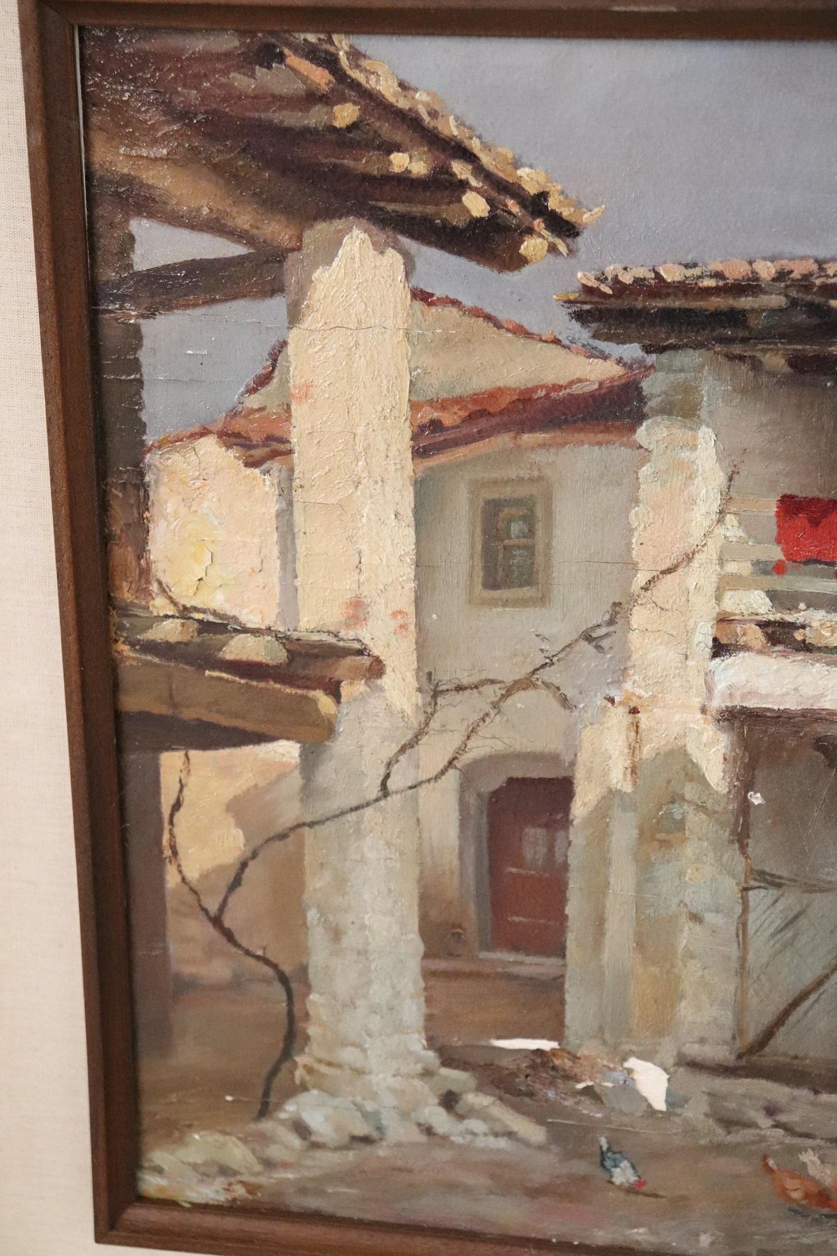 Peinture à l'huile sur toile du début du 20e siècle Italian Farmhouse Bon état - En vente à Casale Monferrato, IT