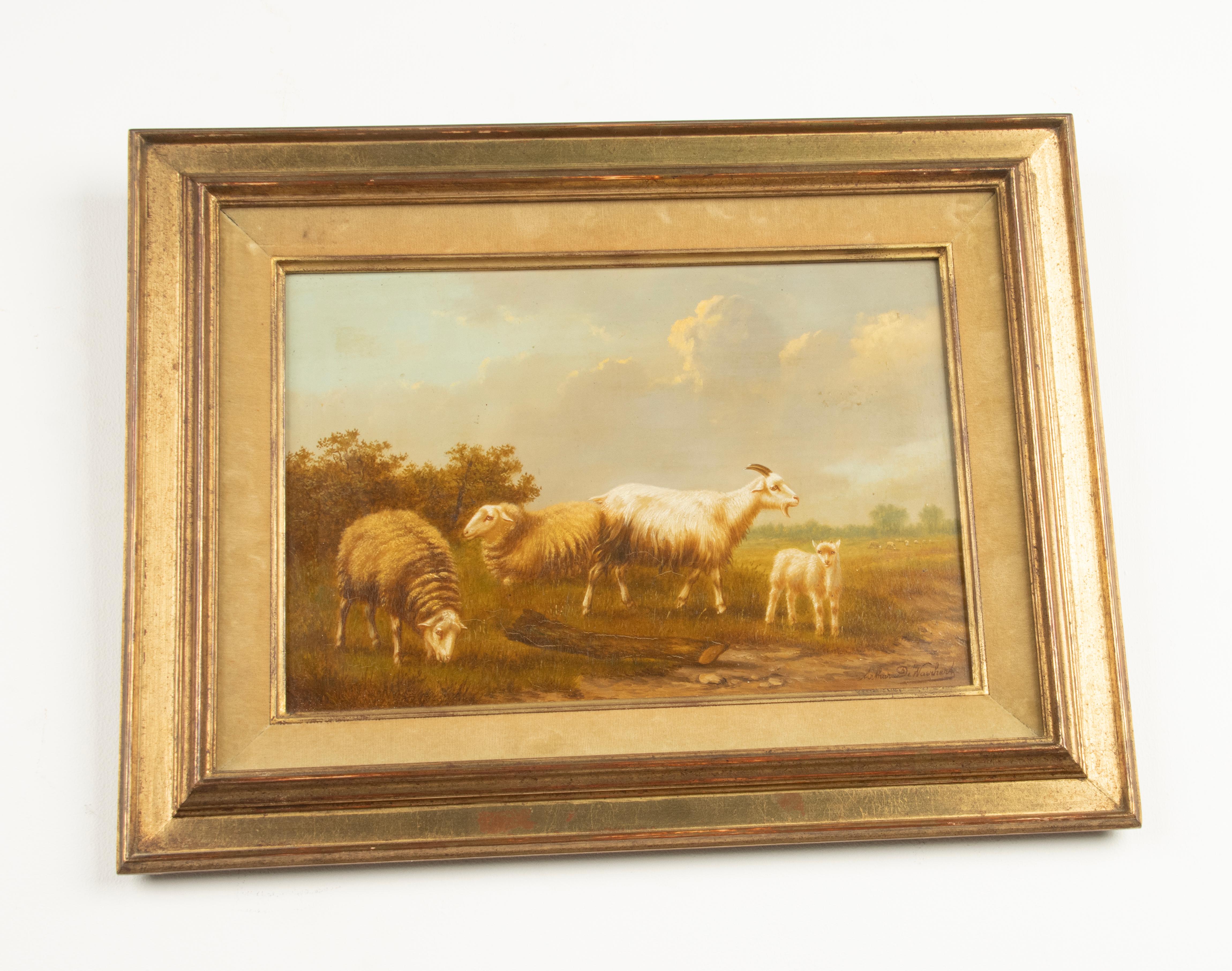 Peinture à l'huile sur panneau du début du 20e siècle - Moutons dans un champ - Arthur de Waerhert en vente 3