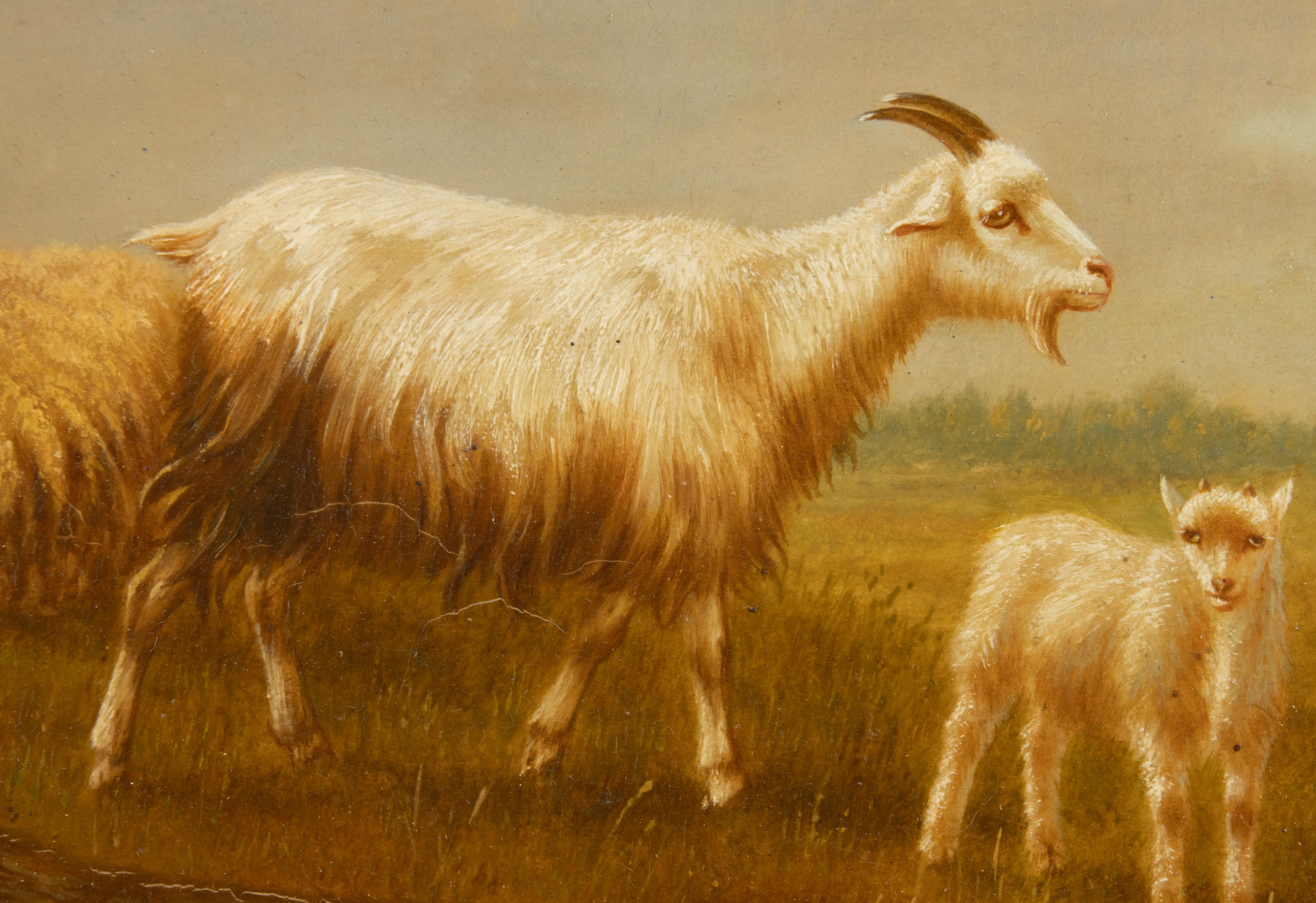 Peinture à l'huile sur panneau du début du 20e siècle - Moutons dans un champ - Arthur de Waerhert en vente 4