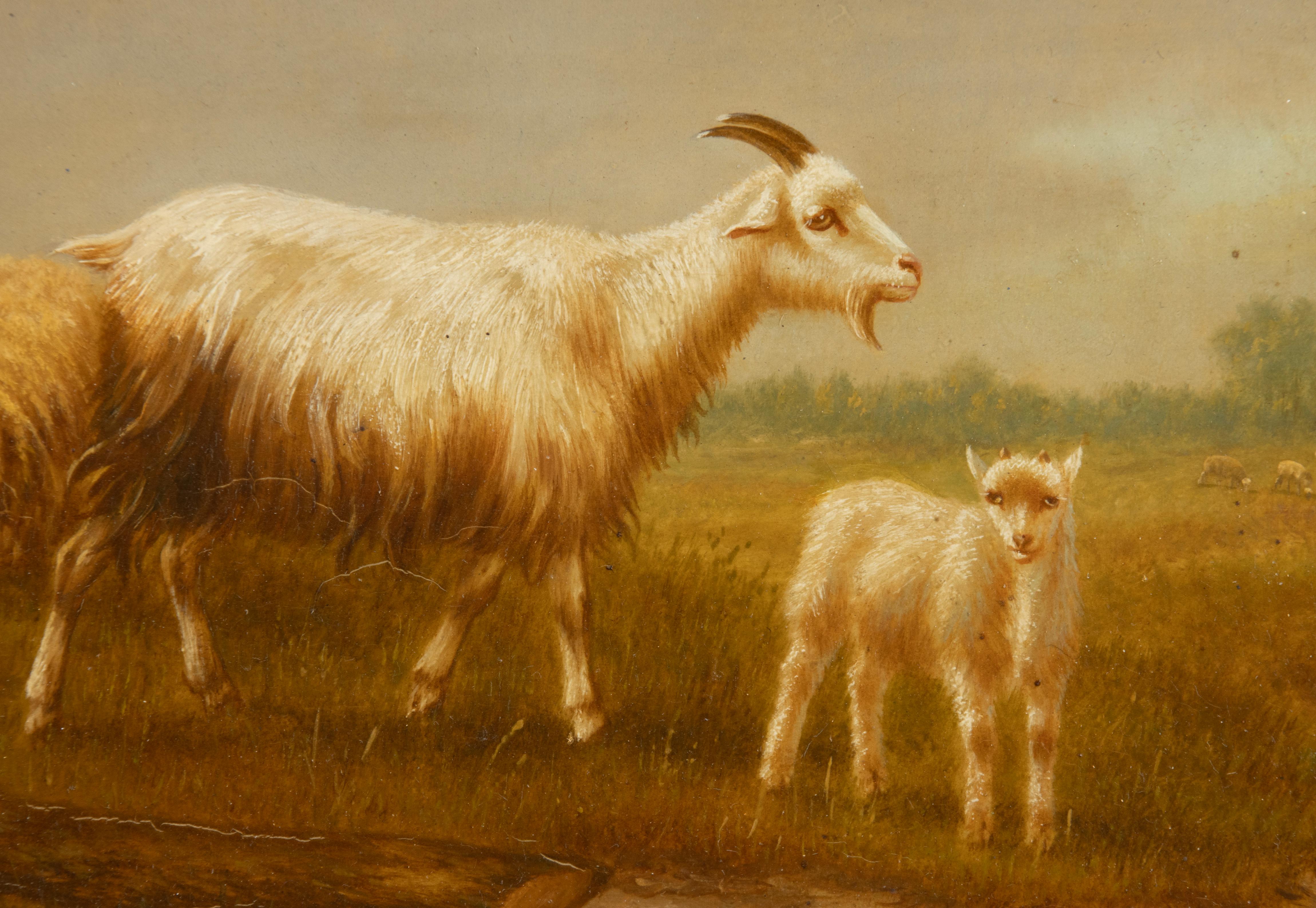 Peint à la main Peinture à l'huile sur panneau du début du 20e siècle - Moutons dans un champ - Arthur de Waerhert en vente