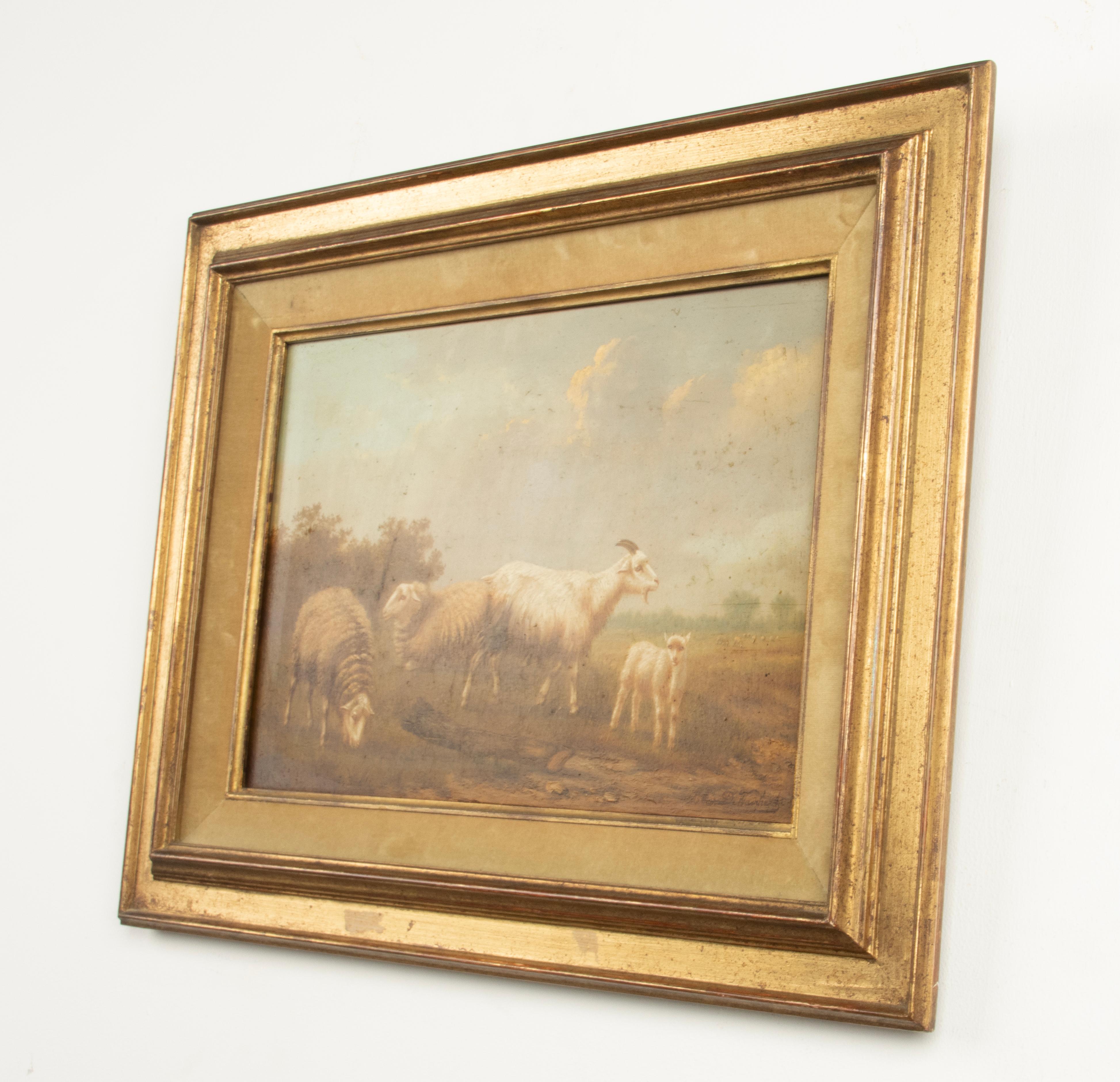 Peinture à l'huile sur panneau du début du 20e siècle - Moutons dans un champ - Arthur de Waerhert en vente 1