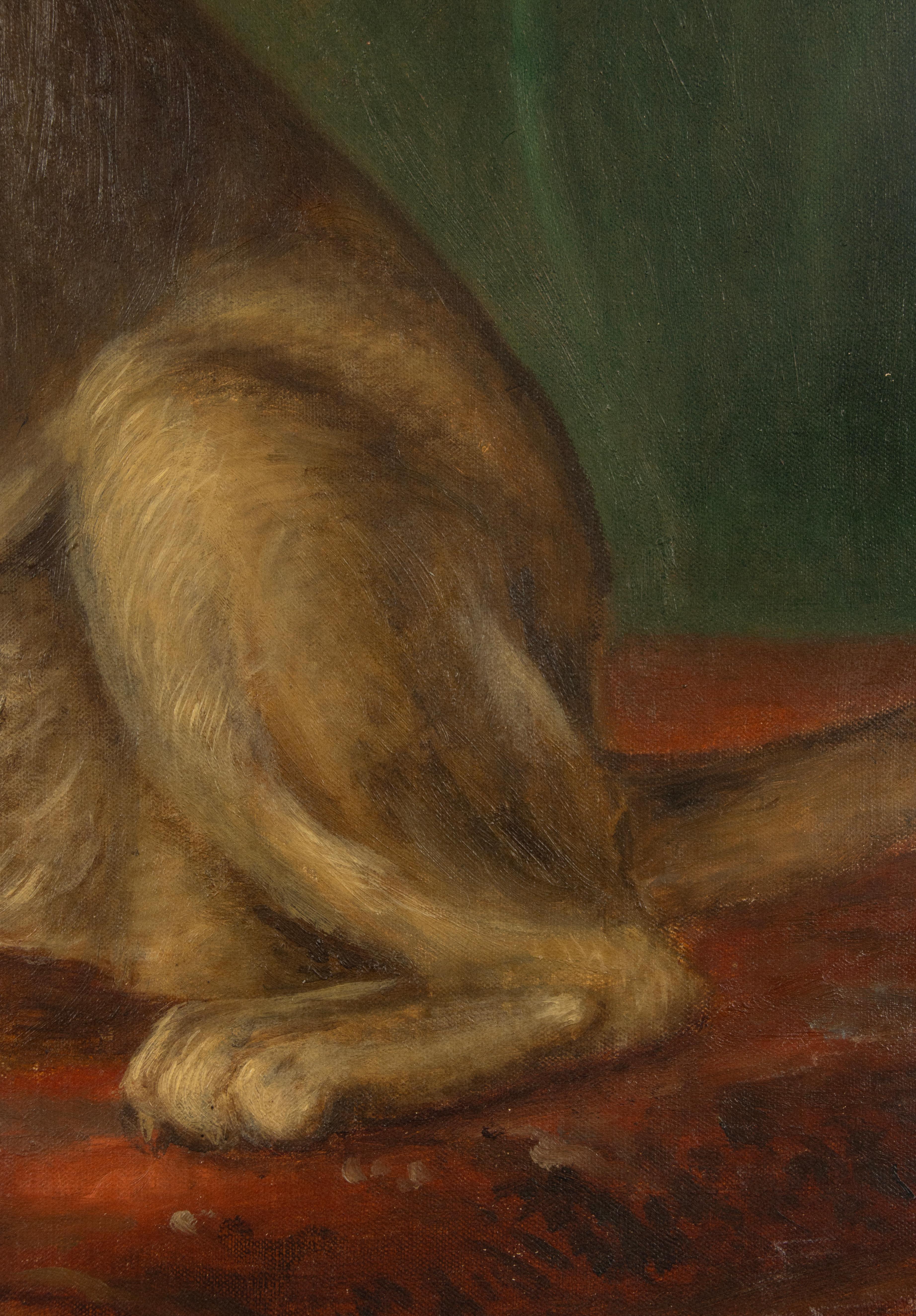 Hand-Painted Early 20th Century Oil Painting - Portrait of a Dog