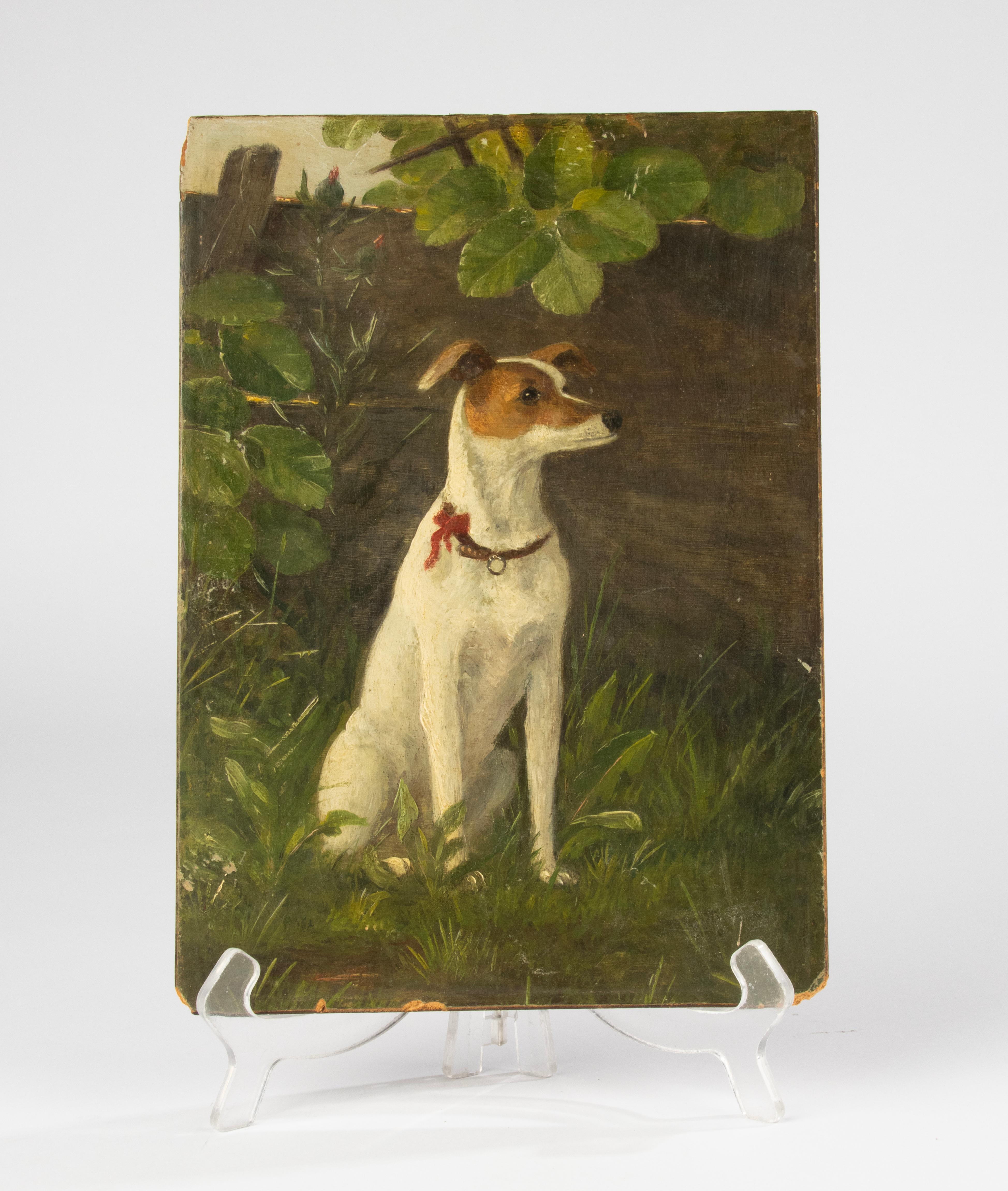 Wood Early 20th Century Oil Painting - Portrait of a Dog