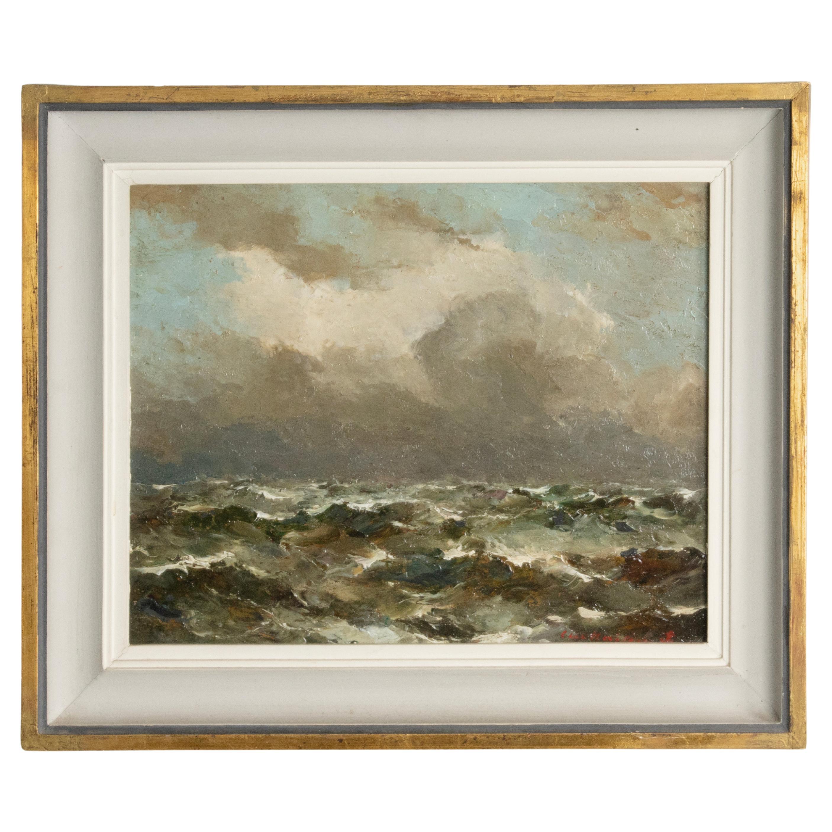Early 20th Century Oil Painting Seascape Ocean Waves