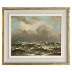 Antique Early 20th Century Oil Painting Seascape Ocean Waves