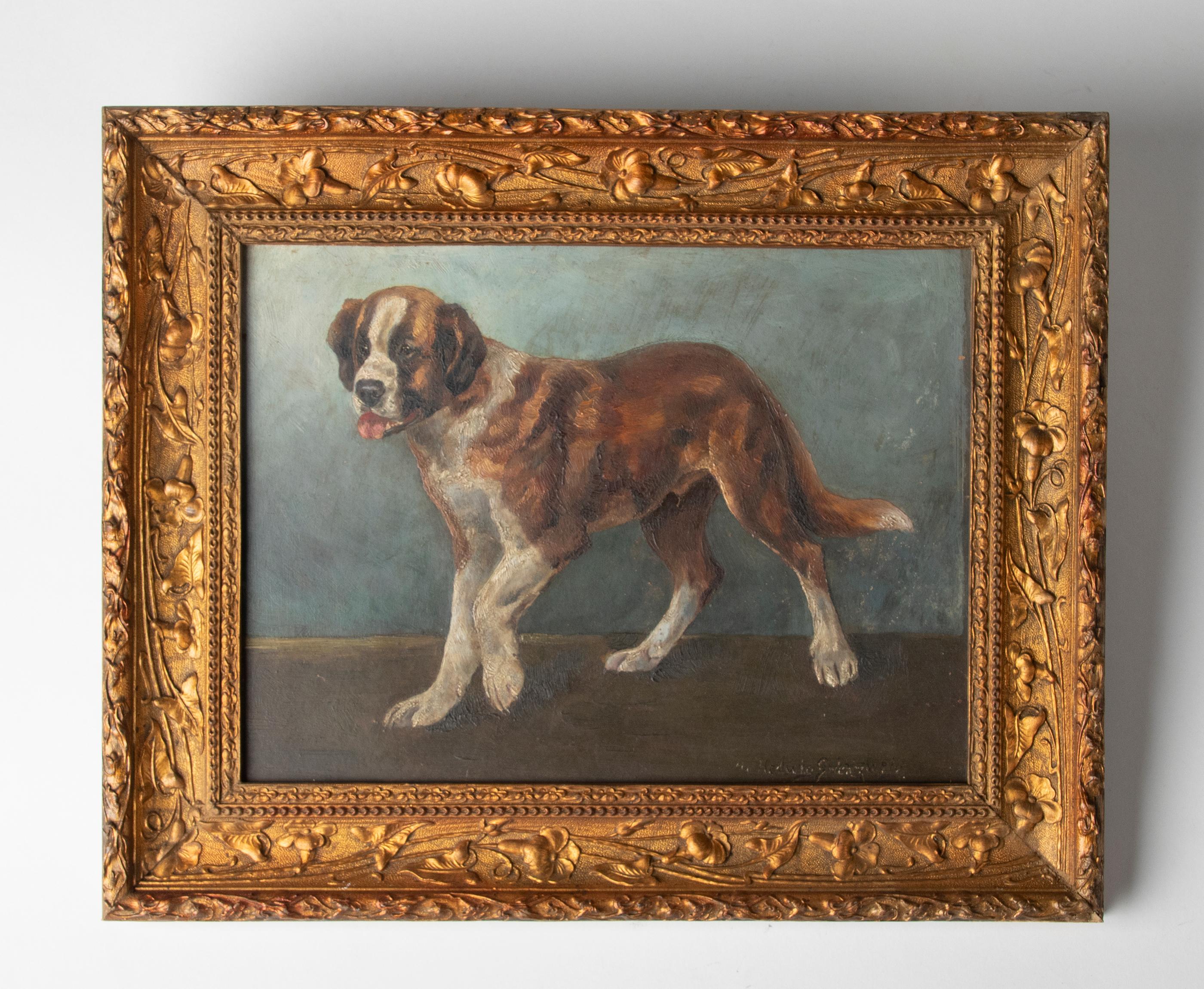 German Early 20th Century Oil Painting St Bernard Dog, Hedwig Grünzweig