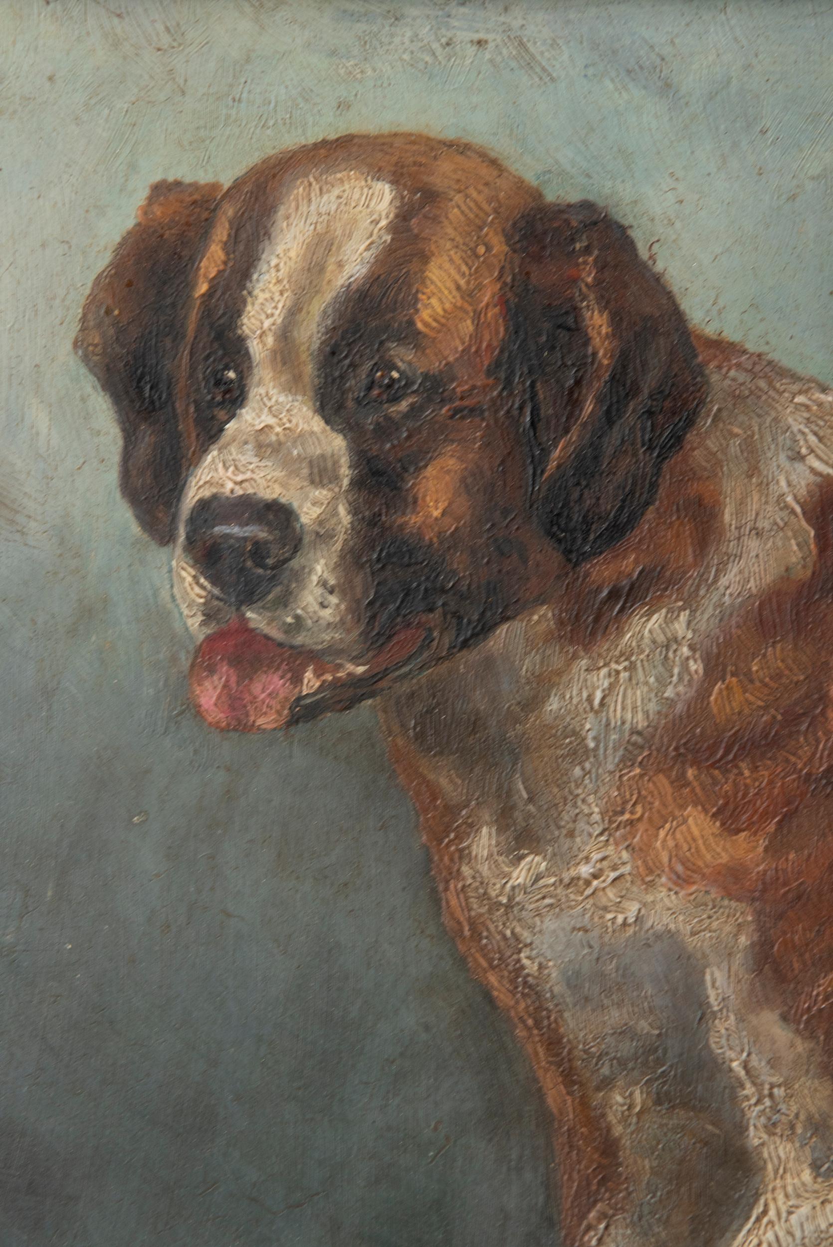 Early 20th Century Oil Painting St Bernard Dog, Hedwig Grünzweig In Good Condition In Casteren, Noord-Brabant