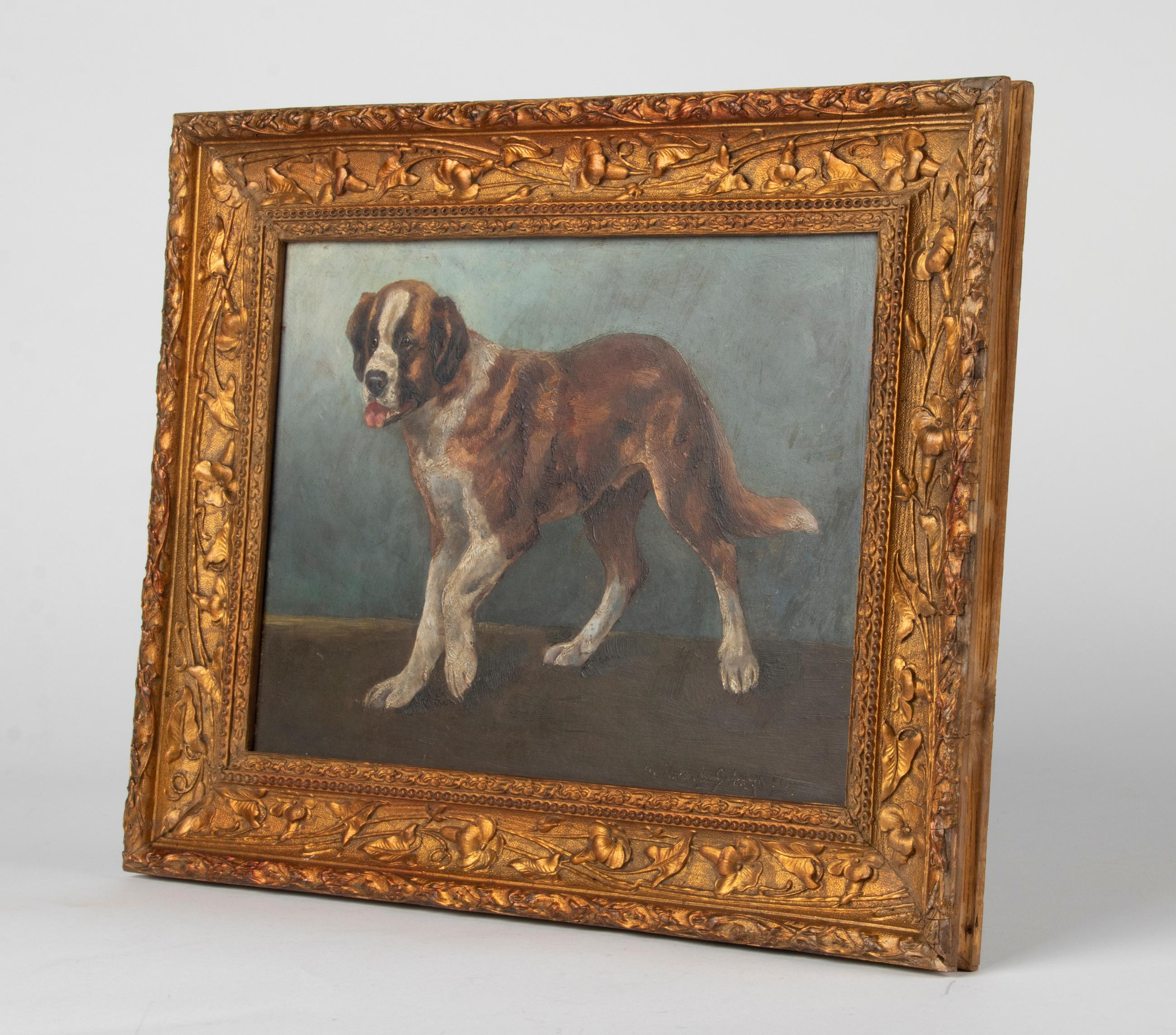Early 20th Century Oil Painting St Bernard Dog, Hedwig Grünzweig 1