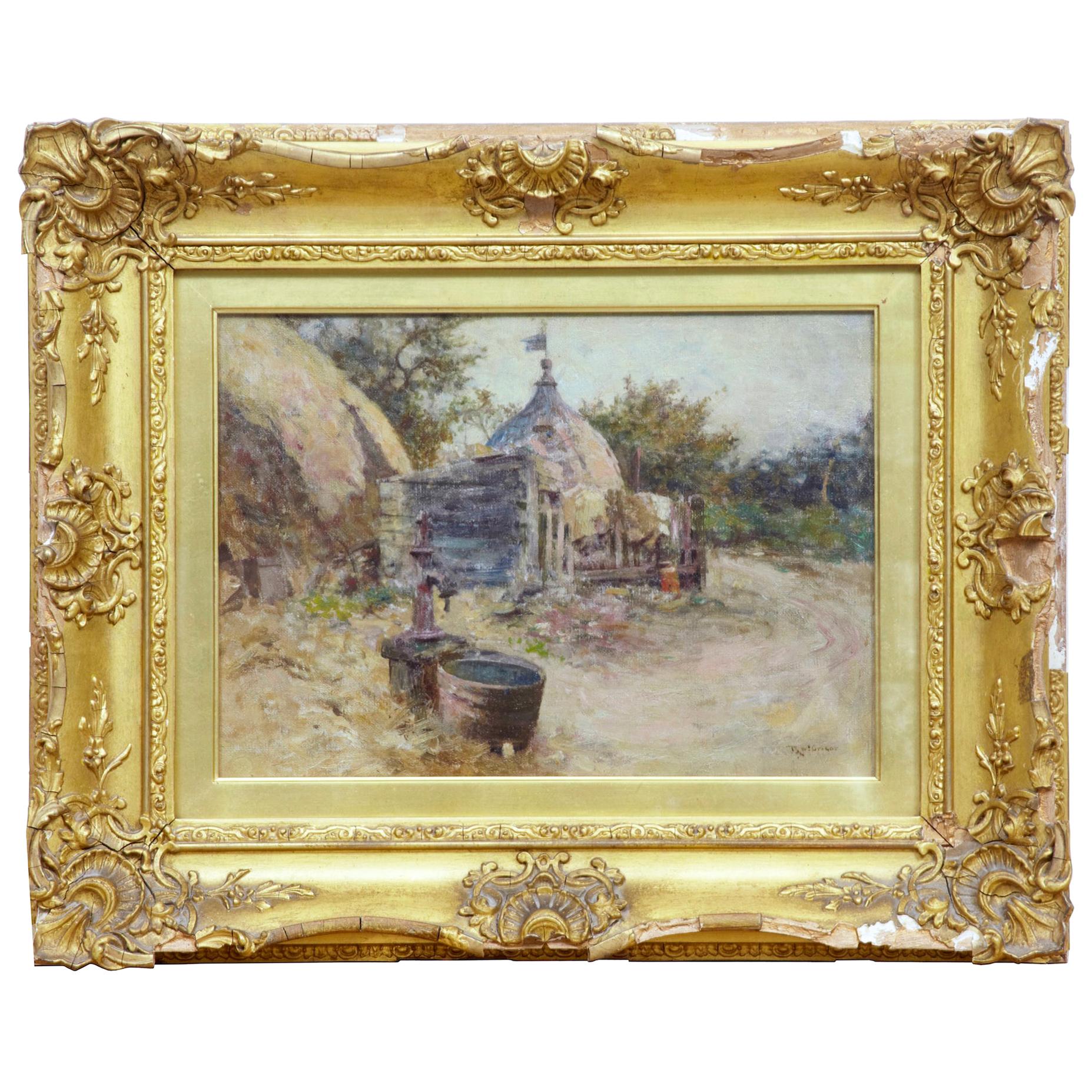 Early 20th Century Oil Painting Village Scene by Robert McGregor